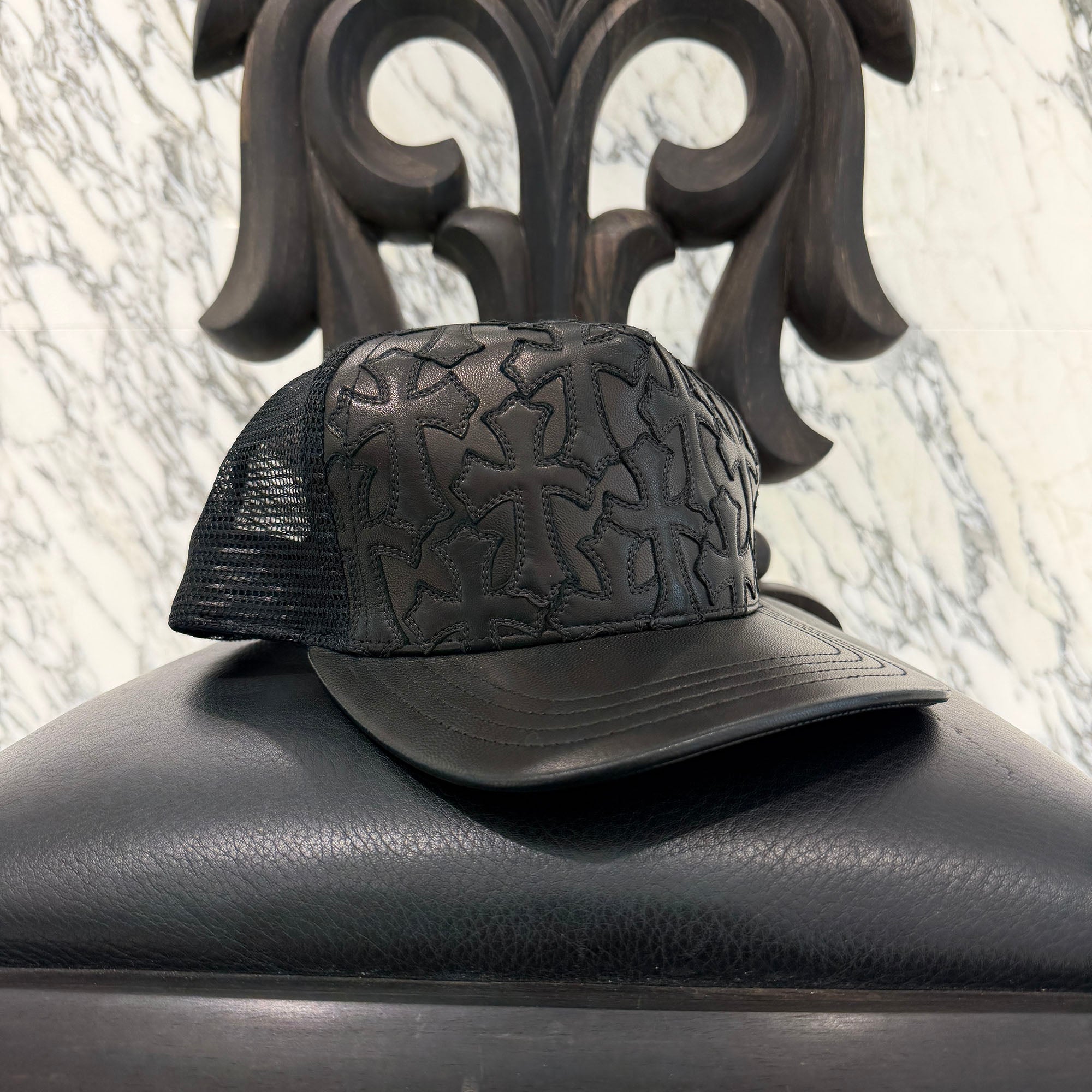 CHROME HEARTS Cemetary Cross Leather Patch Trucker Cap Size ONE SIZE (51-61) クロムハーツ セメタリークロス レザーパッチ トラッカーキャップ サイズONE SIZE (51-61)