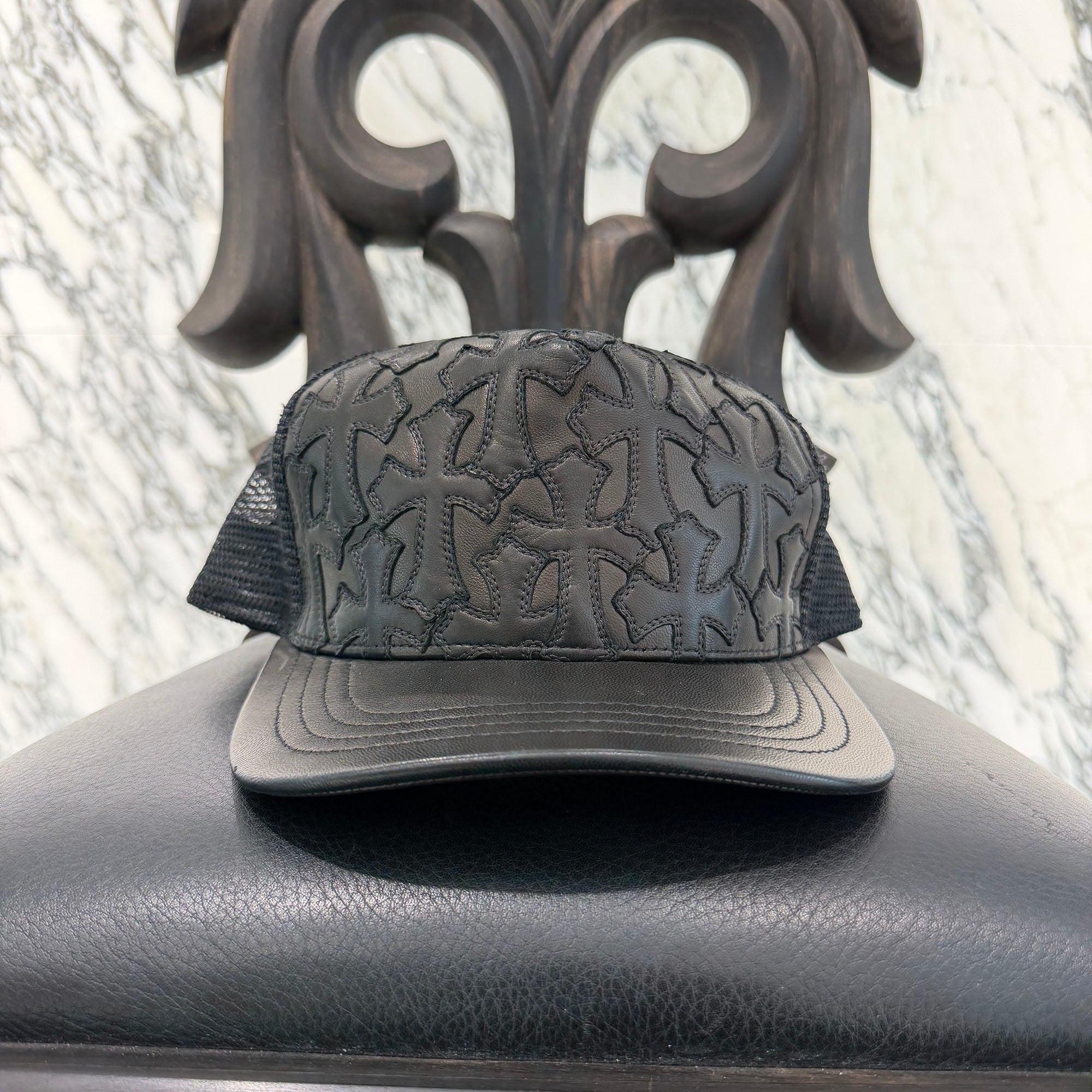 CHROME HEARTS Cemetary Cross Leather Patch Trucker Cap Size ONE SIZE (51-61) クロムハーツ セメタリークロス レザーパッチ トラッカーキャップ サイズONE SIZE (51-61)