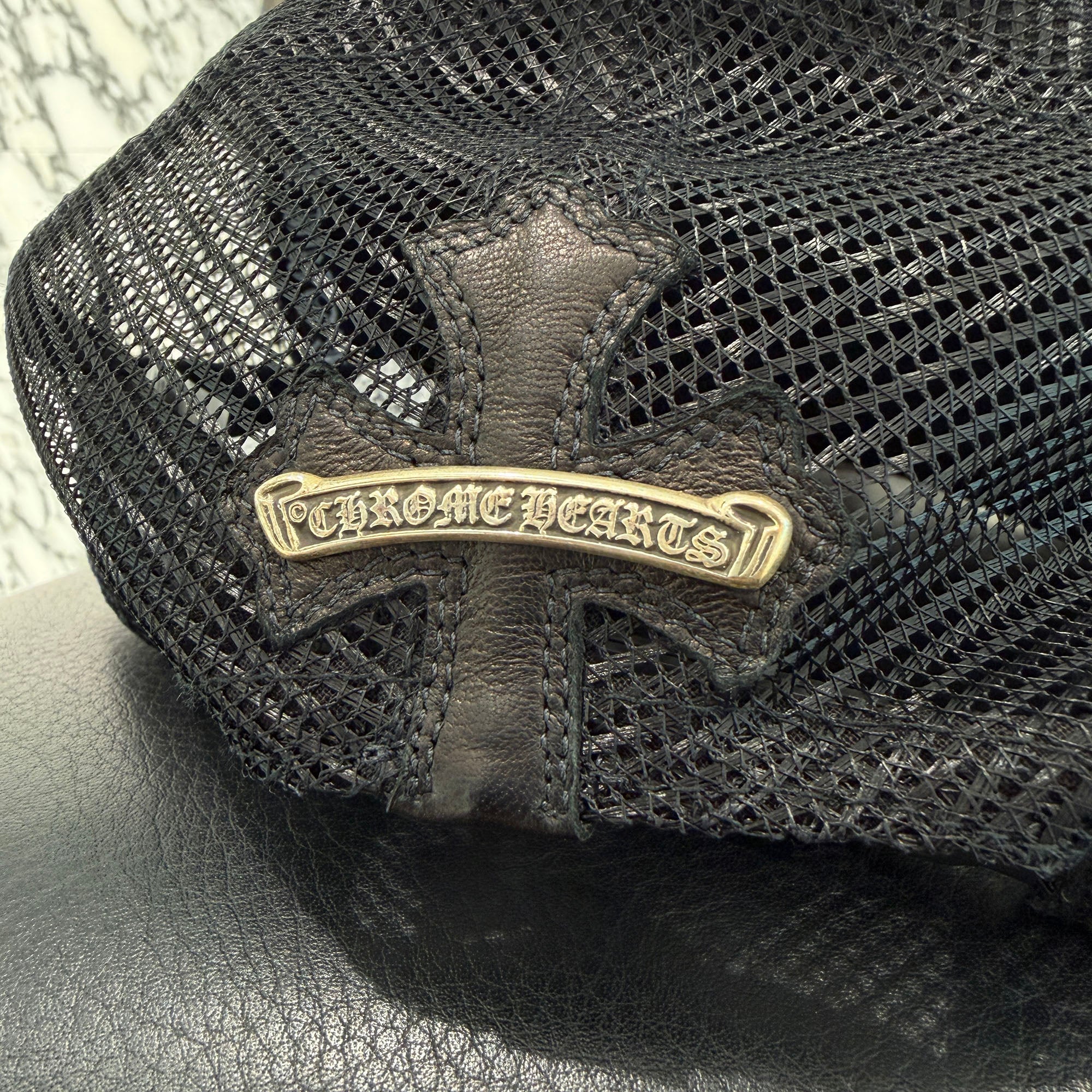 CHROME HEARTS Cemetary Cross Leather Patch Trucker Cap Size ONE SIZE (51-61) クロムハーツ セメタリークロス レザーパッチ トラッカーキャップ サイズONE SIZE (51-61)