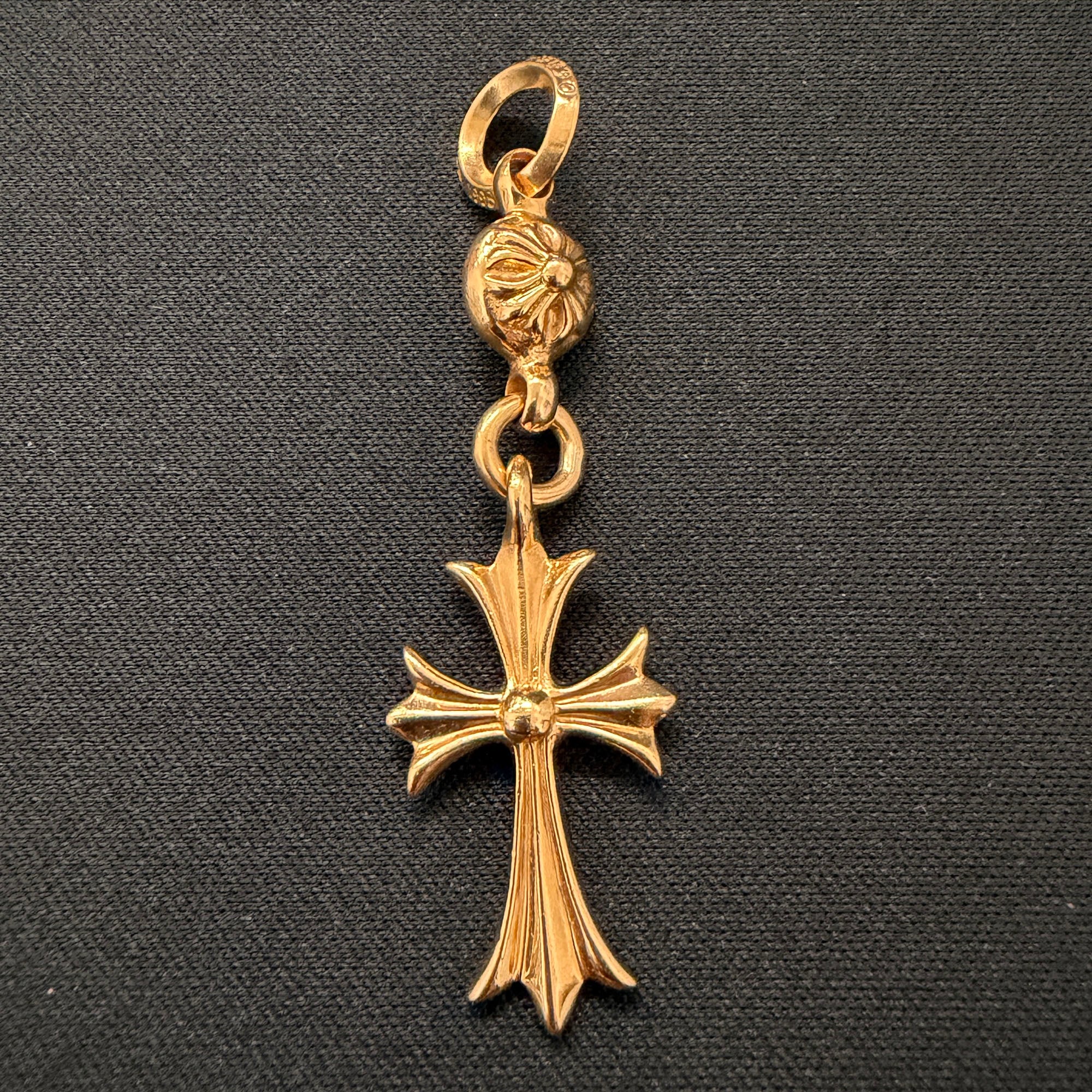 CHROME HEARTS 22K 1 Ball Tiny Cross Charm Neckless Top クロムハーツ 22K 1ボール タイニークロスチャーム ネックレストップ