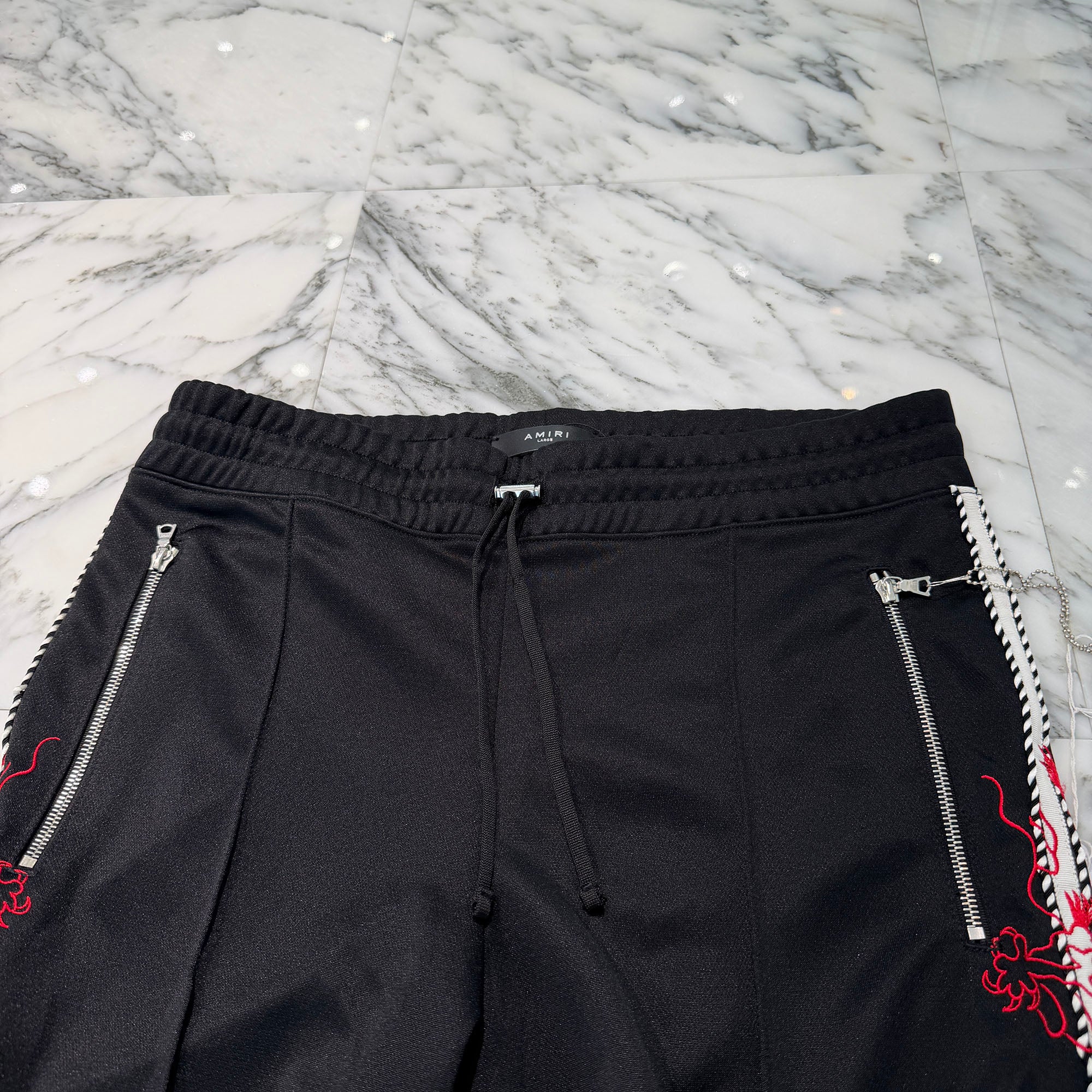 AMIRI Dragon Pattern Embroidered Striped Outseam Jogging Pants F9M09113PLTAR Size L アミリ ドラゴン柄刺繍ストライプアウトシームジョギングパンツ サイズL