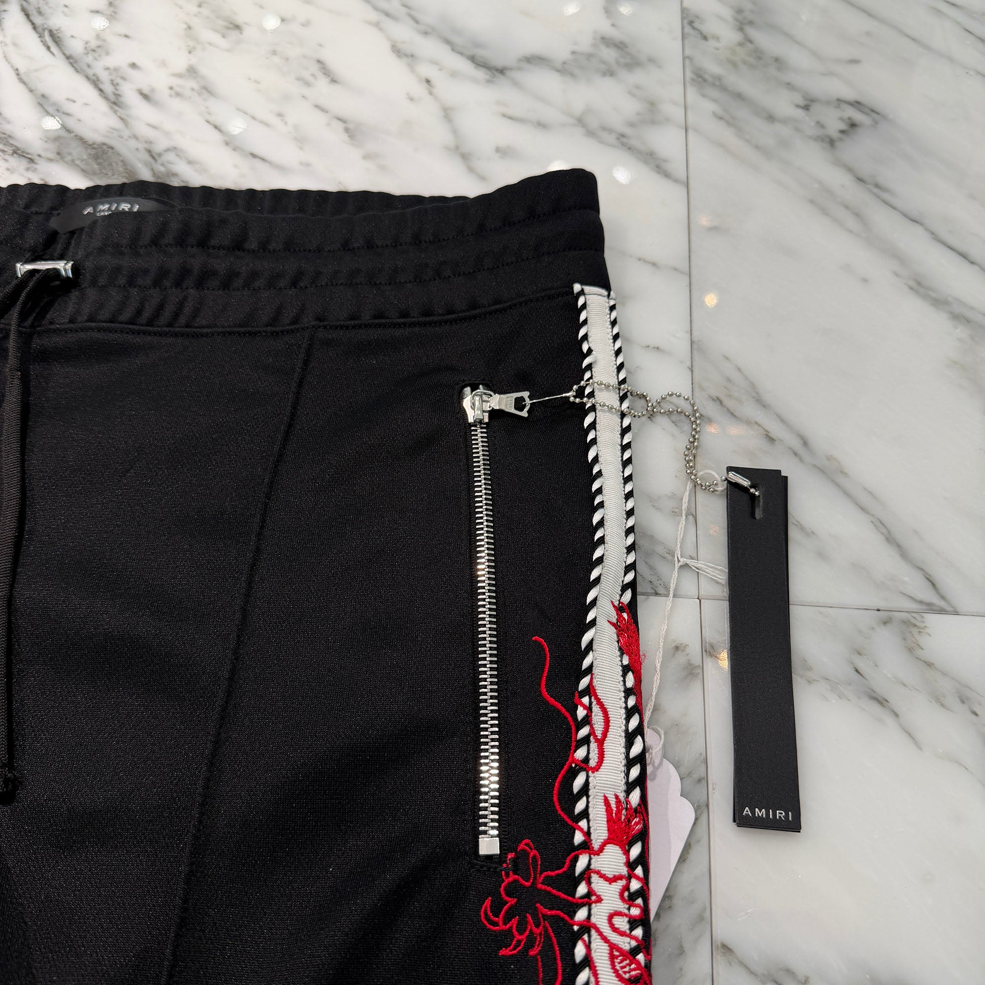 AMIRI Dragon Pattern Embroidered Striped Outseam Jogging Pants F9M09113PLTAR Size L アミリ ドラゴン柄刺繍ストライプアウトシームジョギングパンツ サイズL