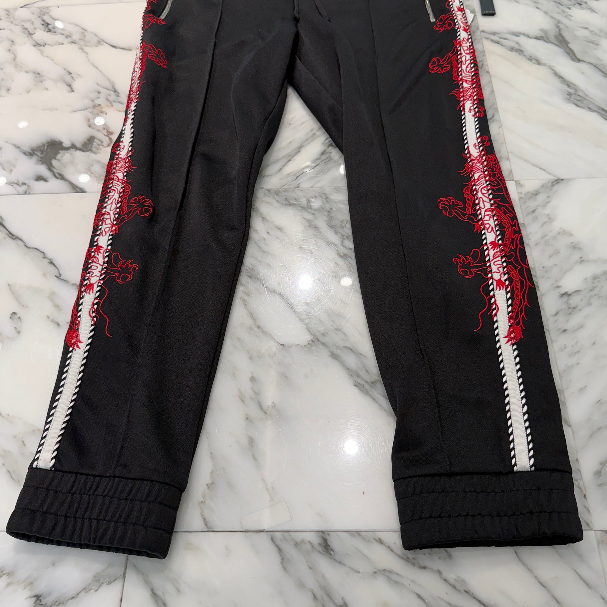 AMIRI Dragon Pattern Embroidered Striped Outseam Jogging Pants F9M09113PLTAR Size L アミリ ドラゴン柄刺繍ストライプアウトシームジョギングパンツ サイズL