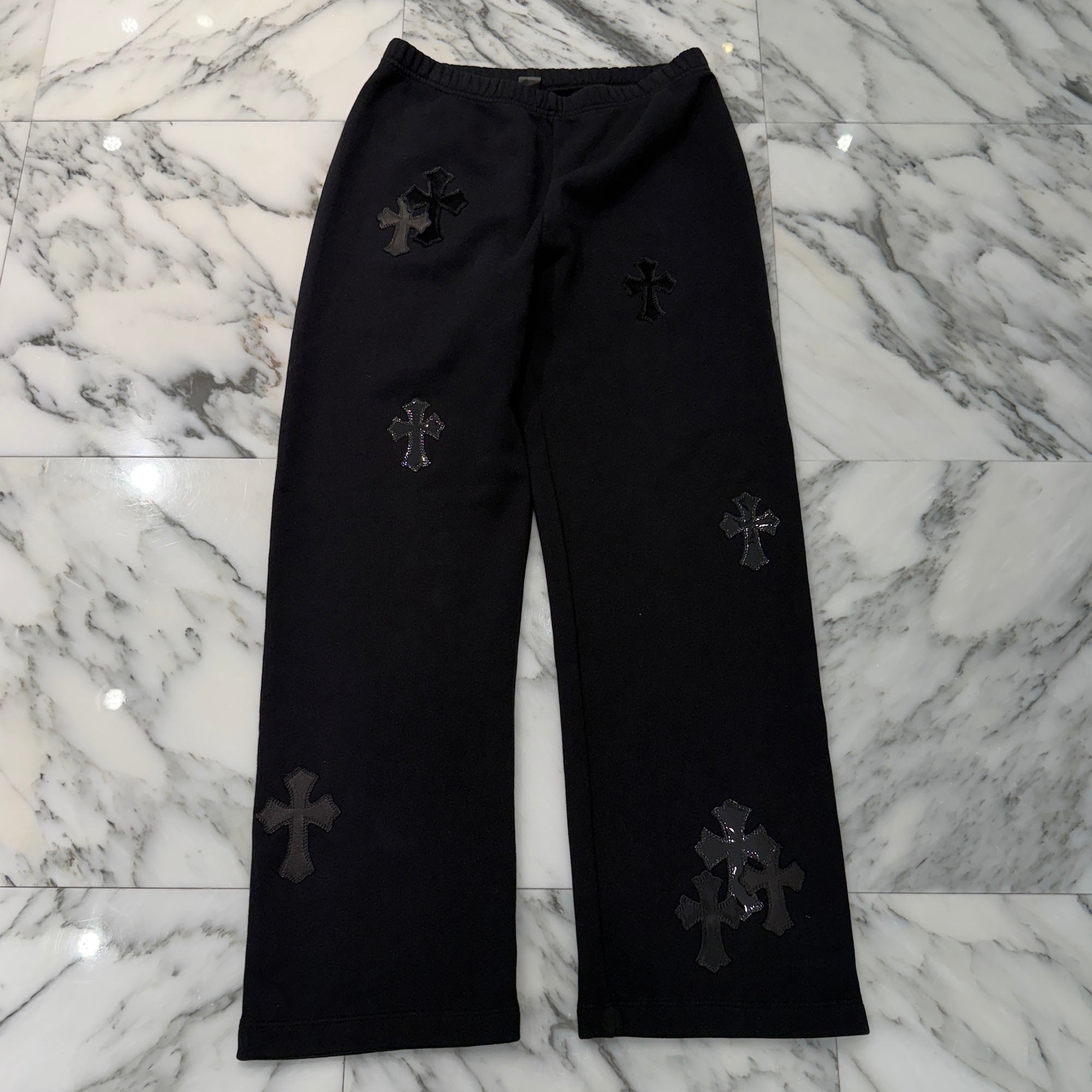 CHROME HEARTS Y NOT Multi Leather Cross Patch Sweat Long Pants Size S クロムハーツ ワイノット マルチレザークロスパッチ スウェットロングパンツ サイズS