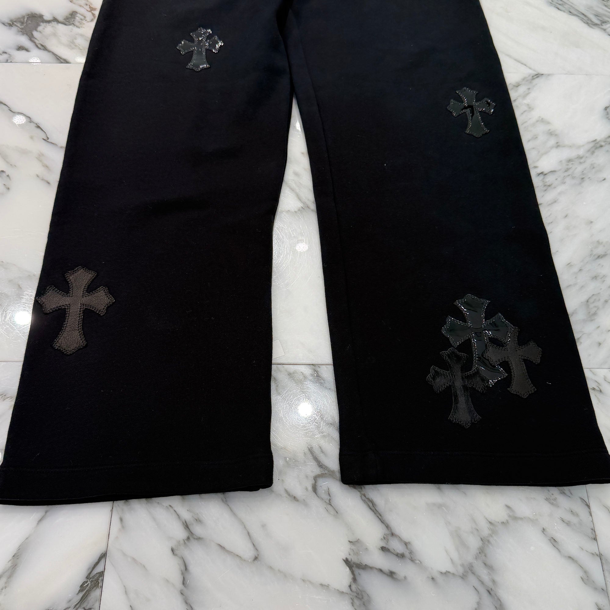 CHROME HEARTS Y NOT Multi Leather Cross Patch Sweat Long Pants Size S クロムハーツ ワイノット マルチレザークロスパッチ スウェットロングパンツ サイズS