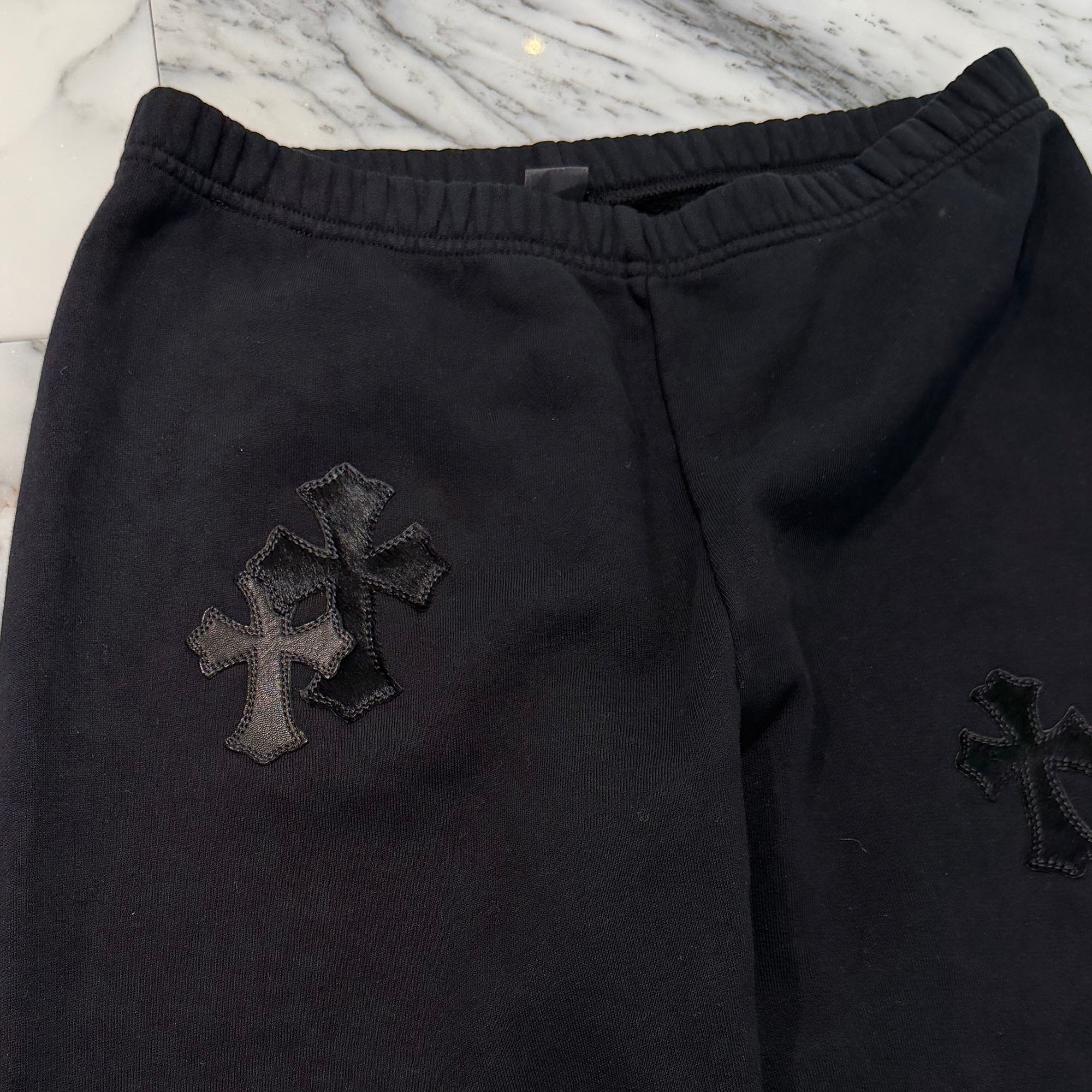 CHROME HEARTS Y NOT Multi Leather Cross Patch Sweat Long Pants Size S クロムハーツ ワイノット マルチレザークロスパッチ スウェットロングパンツ サイズS