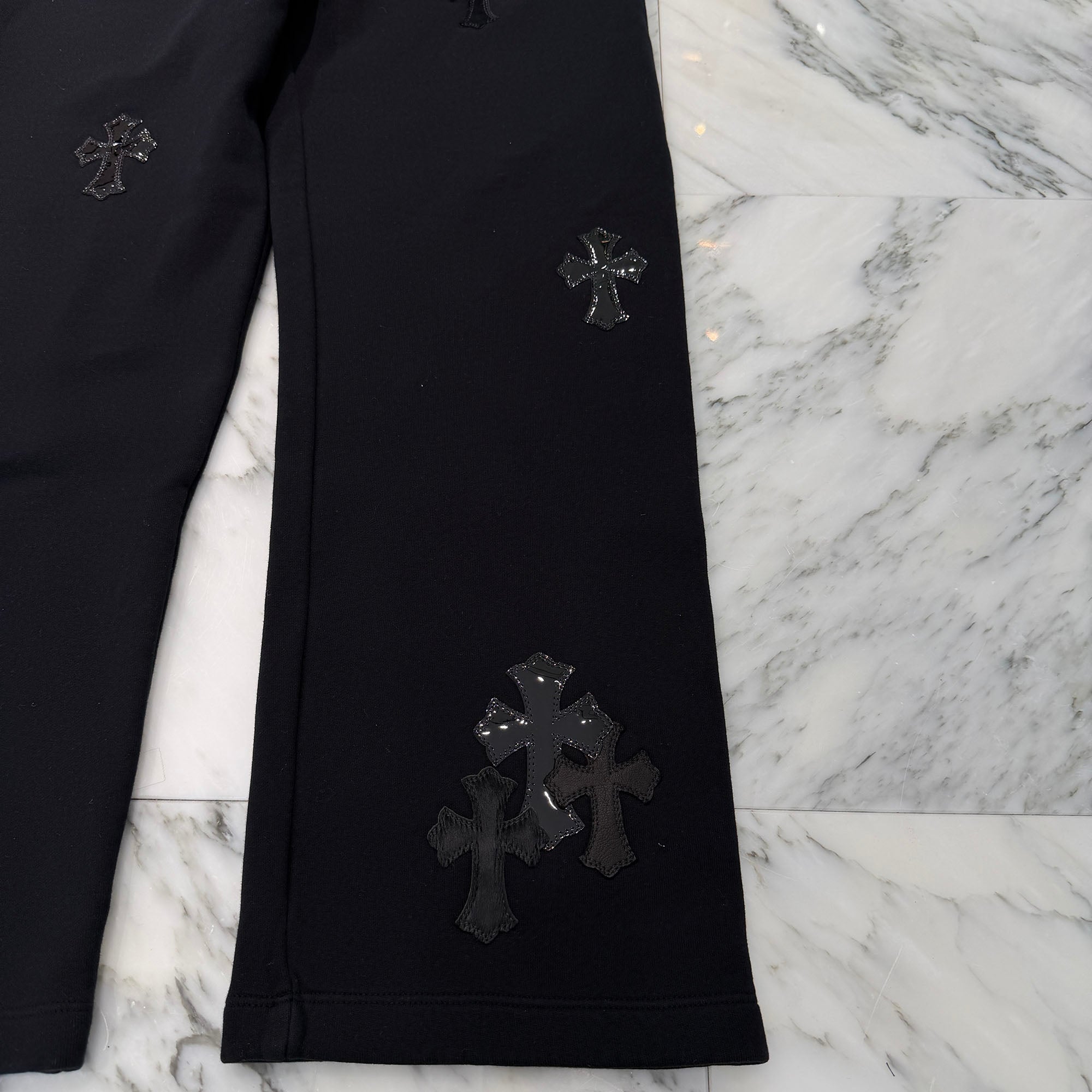 CHROME HEARTS Y NOT Multi Leather Cross Patch Sweat Long Pants Size S クロムハーツ ワイノット マルチレザークロスパッチ スウェットロングパンツ サイズS
