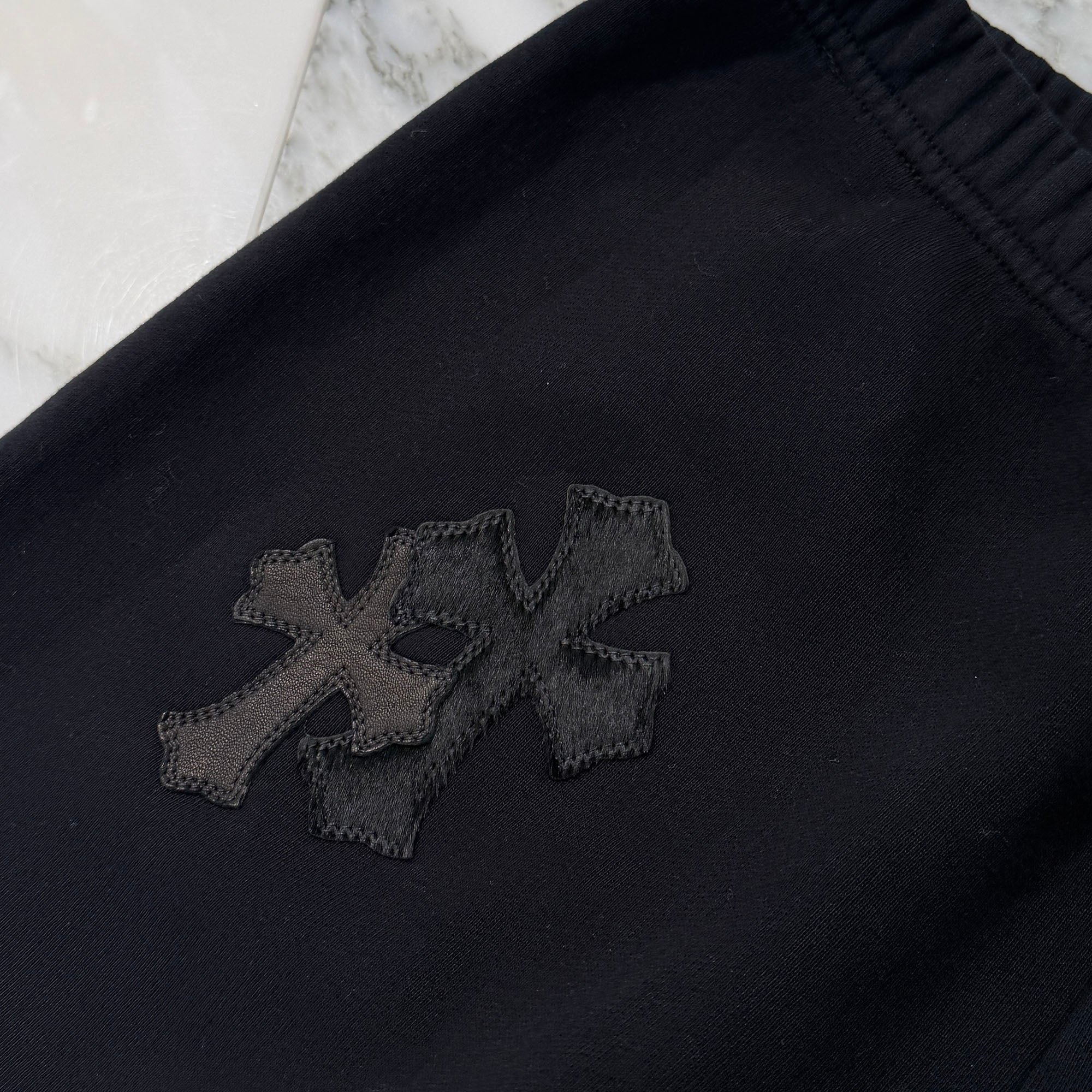 CHROME HEARTS Y NOT Multi Leather Cross Patch Sweat Long Pants Size S クロムハーツ ワイノット マルチレザークロスパッチ スウェットロングパンツ サイズS