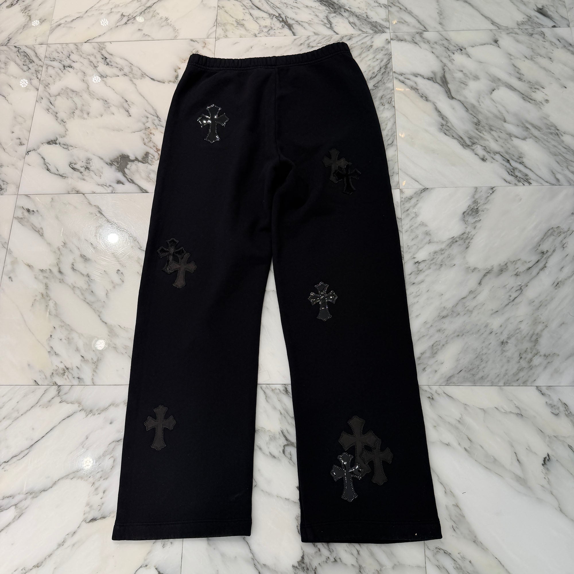 CHROME HEARTS Y NOT Multi Leather Cross Patch Sweat Long Pants Size S クロムハーツ ワイノット マルチレザークロスパッチ スウェットロングパンツ サイズS