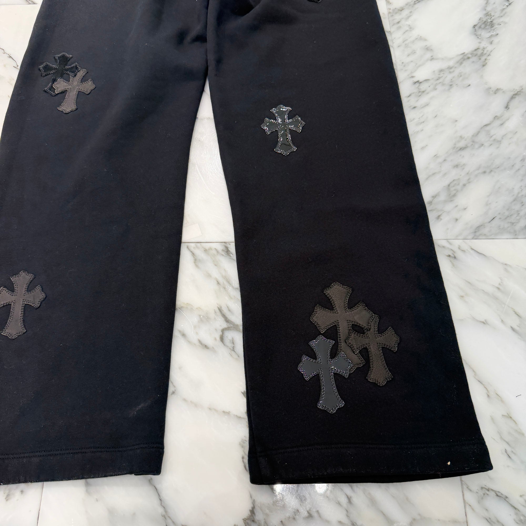 CHROME HEARTS Y NOT Multi Leather Cross Patch Sweat Long Pants Size S クロムハーツ ワイノット マルチレザークロスパッチ スウェットロングパンツ サイズS