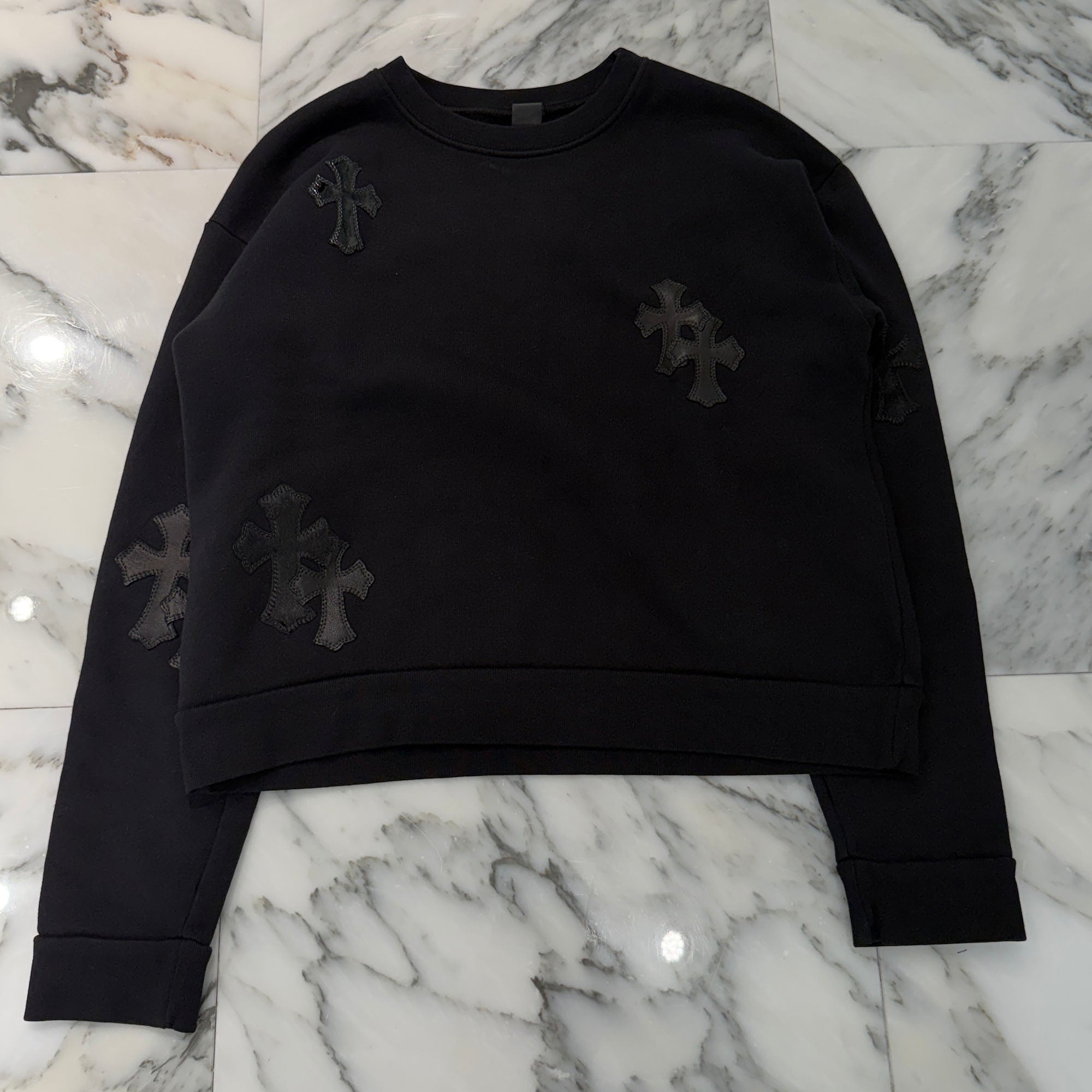 CHROME HEARTS Y NOT Multi Leather Cross Patch Sweatshirt Size XS クロムハーツ ワイノット マルチレザークロスパッチ スウェットシャツ サイズXS