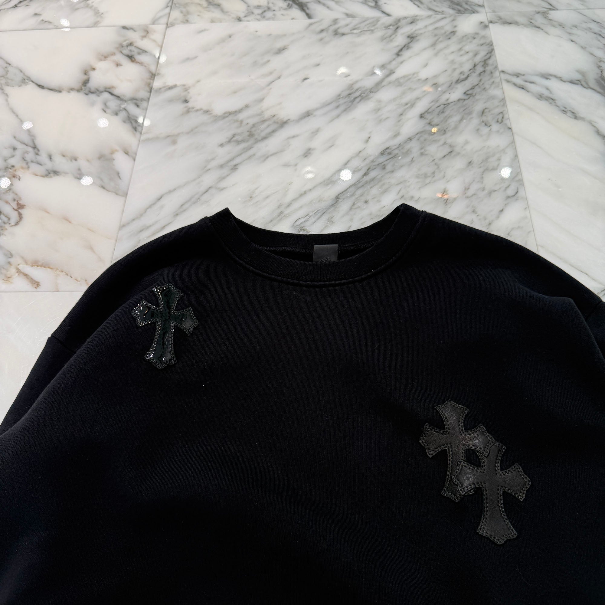 CHROME HEARTS Y NOT Multi Leather Cross Patch Sweatshirt Size XS クロムハーツ ワイノット マルチレザークロスパッチ スウェットシャツ サイズXS