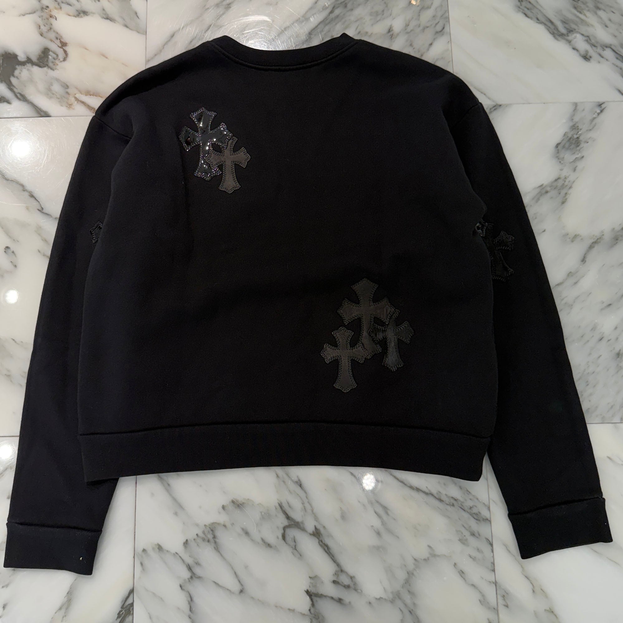CHROME HEARTS Y NOT Multi Leather Cross Patch Sweatshirt Size XS クロムハーツ ワイノット マルチレザークロスパッチ スウェットシャツ サイズXS