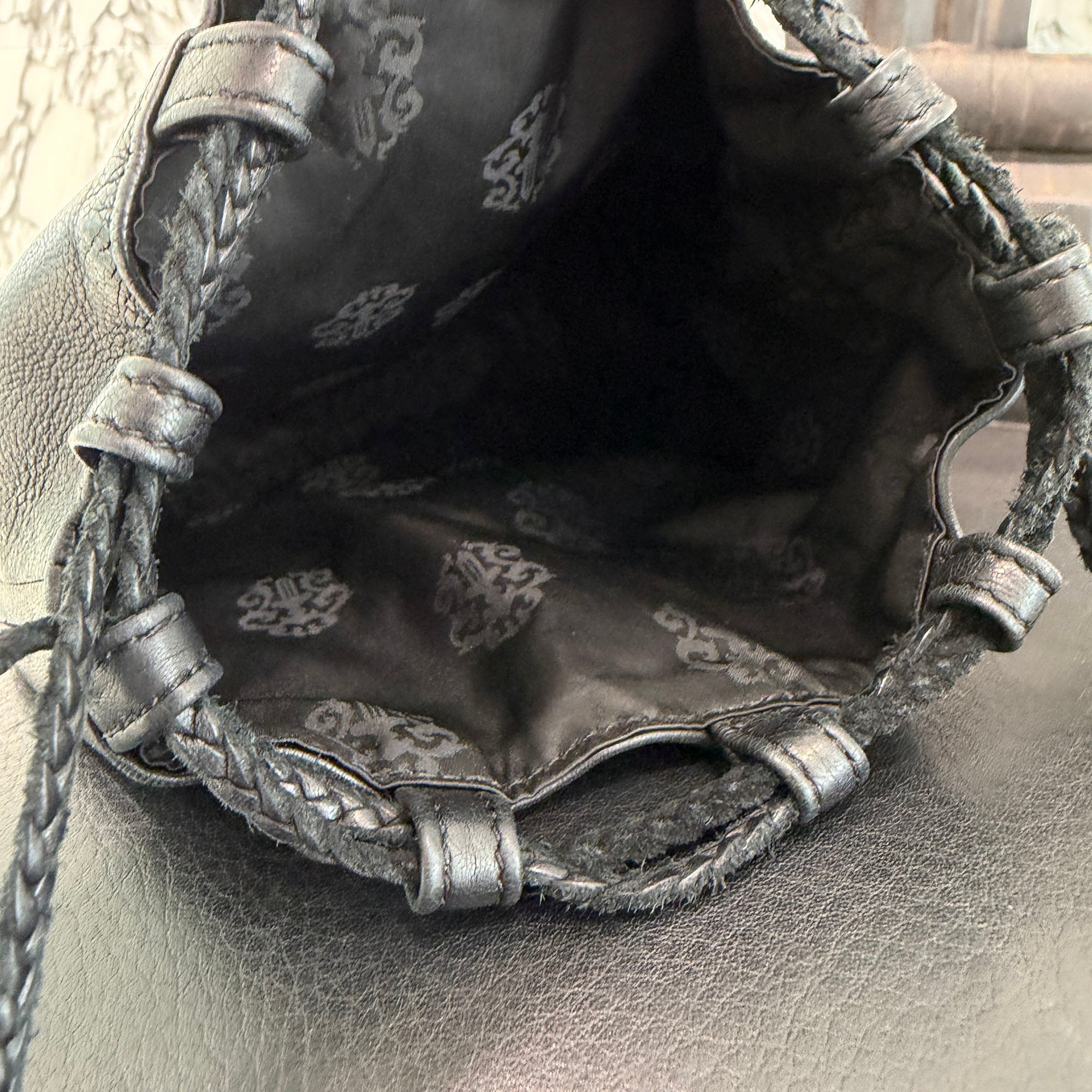 CHROME HEARTS Leather Cross Patch Drawstring Sack Leather Bag クロムハーツ レザークロスパッチ ドローストリング サックレザーバッグ 巾着