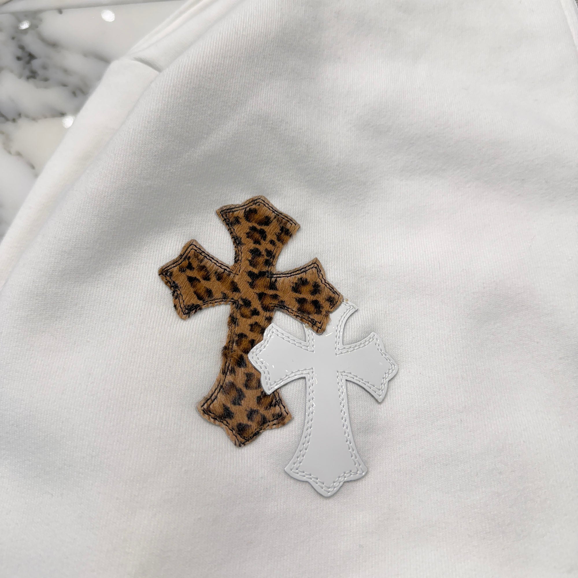 CHROME HEARTS Y NOT Multi Leather Cross Patch Half Zip Sweatshirt Size M クロムハーツ ワイノット マルチレザークロスパッチ ハーフジップ スウェットシャツ サイズM