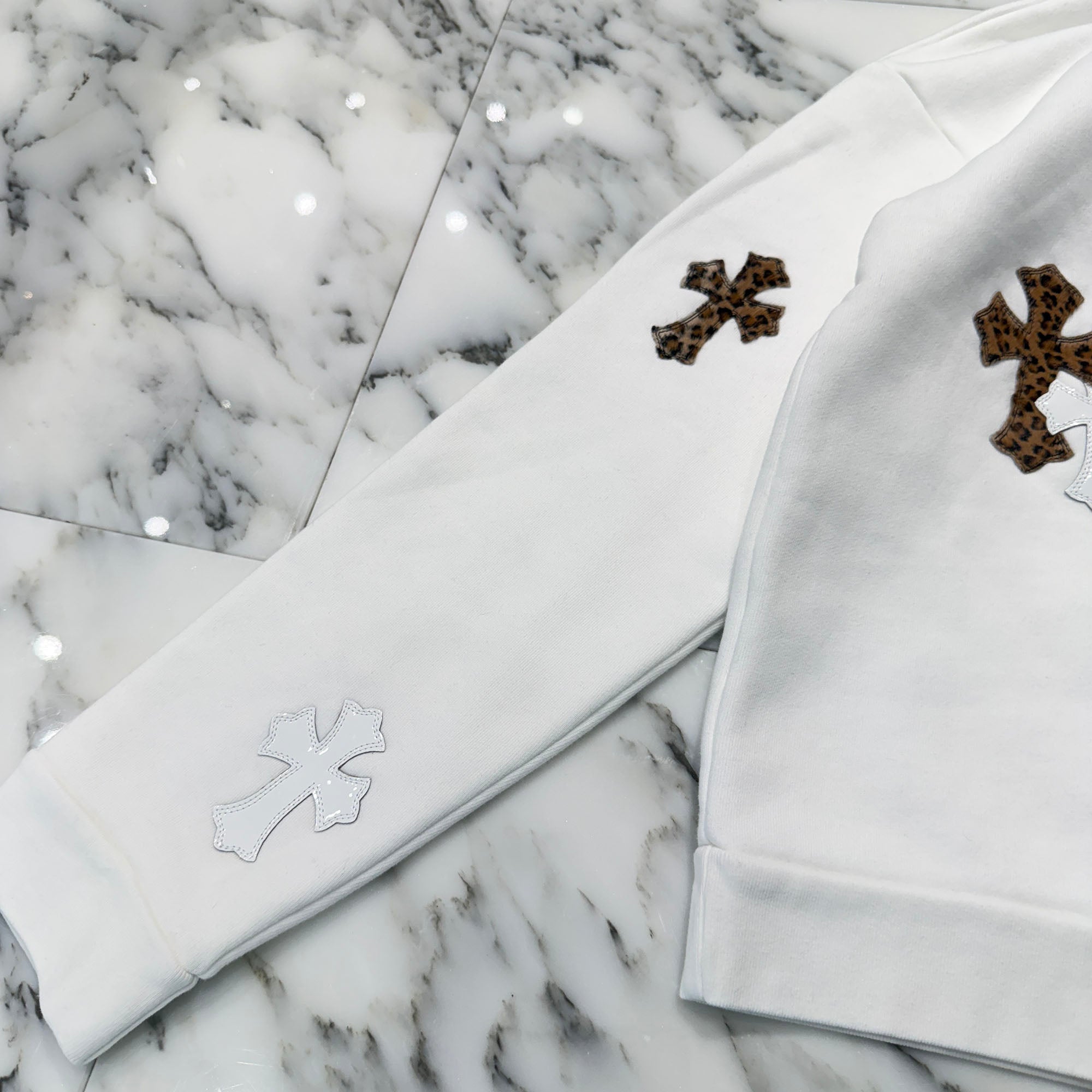 CHROME HEARTS Y NOT Multi Leather Cross Patch Half Zip Sweatshirt Size M クロムハーツ ワイノット マルチレザークロスパッチ ハーフジップ スウェットシャツ サイズM