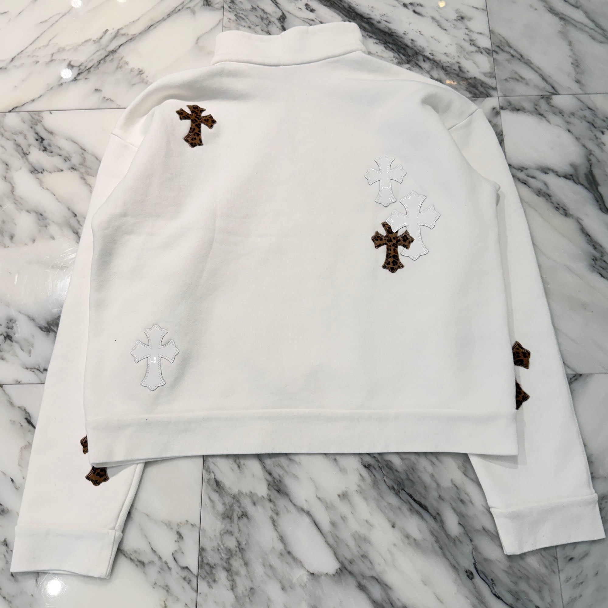 CHROME HEARTS Y NOT Multi Leather Cross Patch Half Zip Sweatshirt Size M クロムハーツ ワイノット マルチレザークロスパッチ ハーフジップ スウェットシャツ サイズM