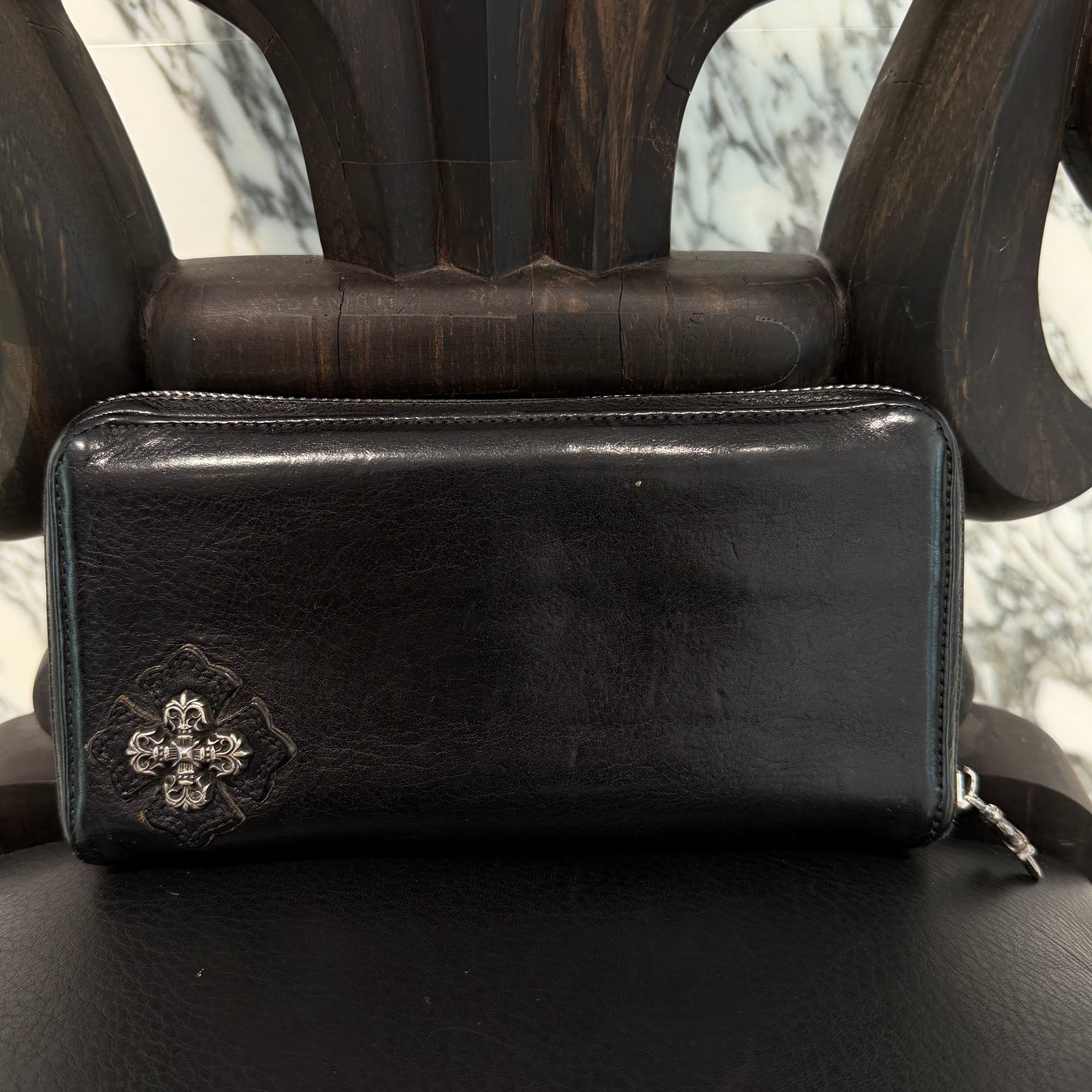 CHROME HEARTS Filigree Plus Leather Patch Round Zip Wallet クロムハーツ フィリグリープラス レザーパッチ ウォレット