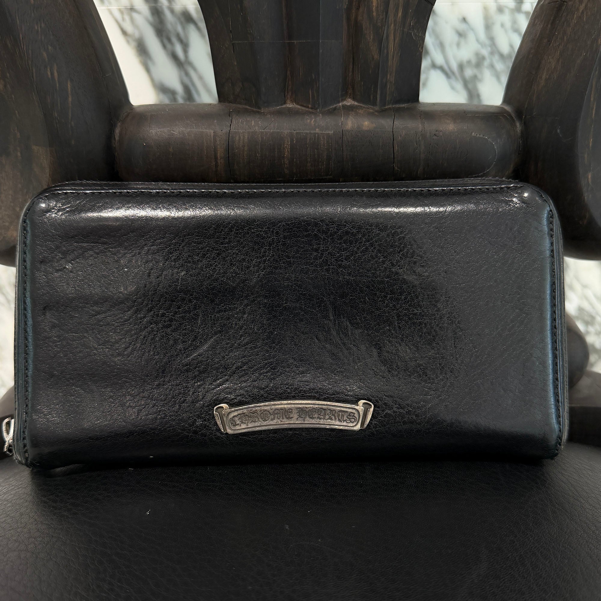 CHROME HEARTS Filigree Plus Leather Patch Round Zip Wallet クロムハーツ フィリグリープラス レザーパッチ ウォレット