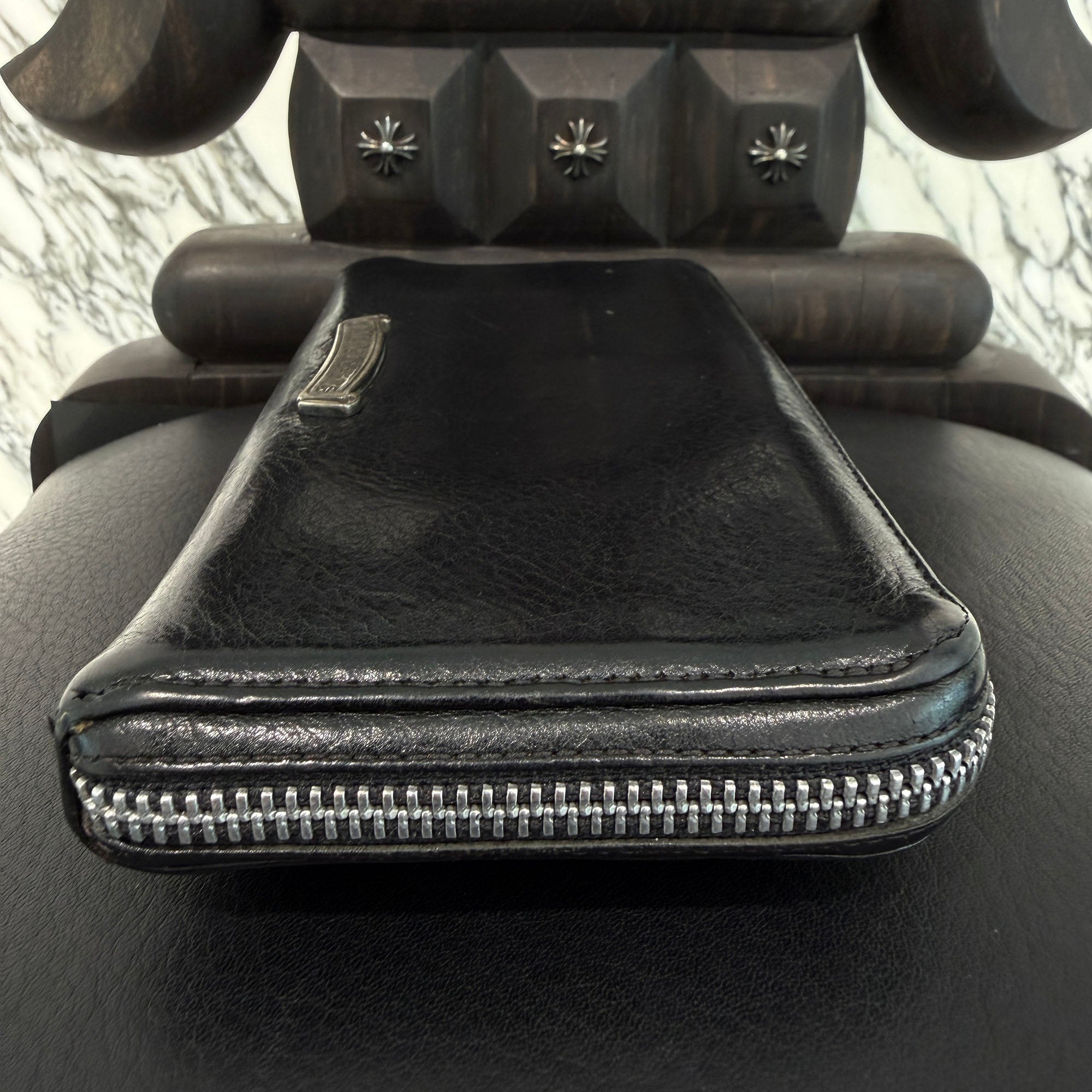 CHROME HEARTS Filigree Plus Leather Patch Round Zip Wallet クロムハーツ フィリグリープラス レザーパッチ ウォレット