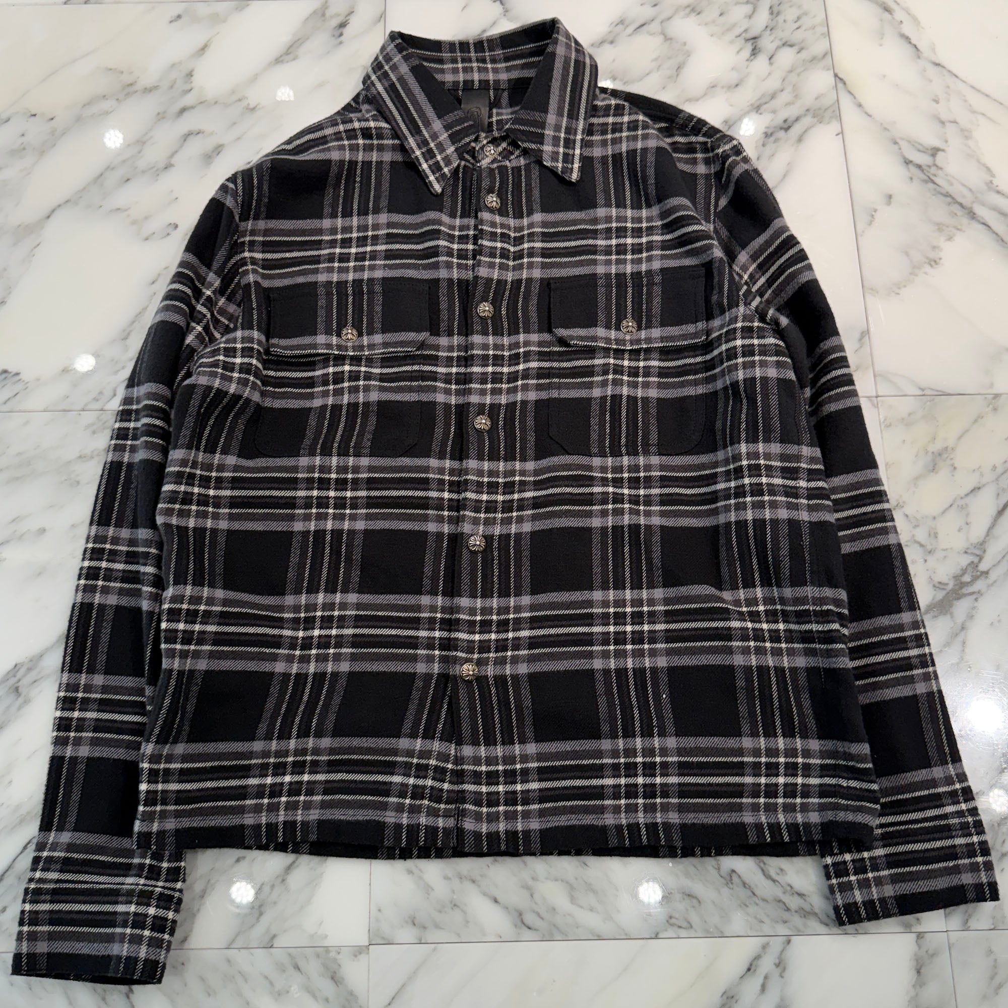 CHROME HEARTS Y NOT Cross Ball Button Check Shirt Size S クロムハーツ ワイノット クロスボールボタン チェックシャツ サイズS