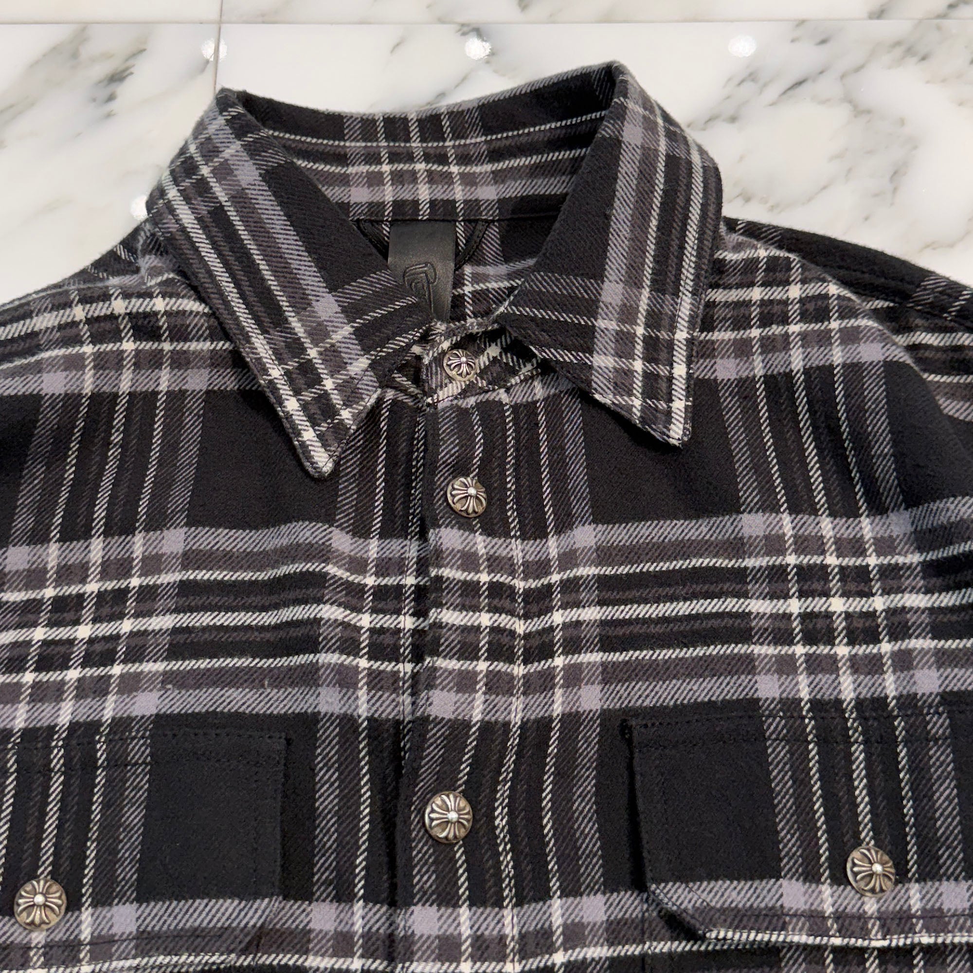 CHROME HEARTS Y NOT Cross Ball Button Check Shirt Size S クロムハーツ ワイノット クロスボールボタン チェックシャツ サイズS