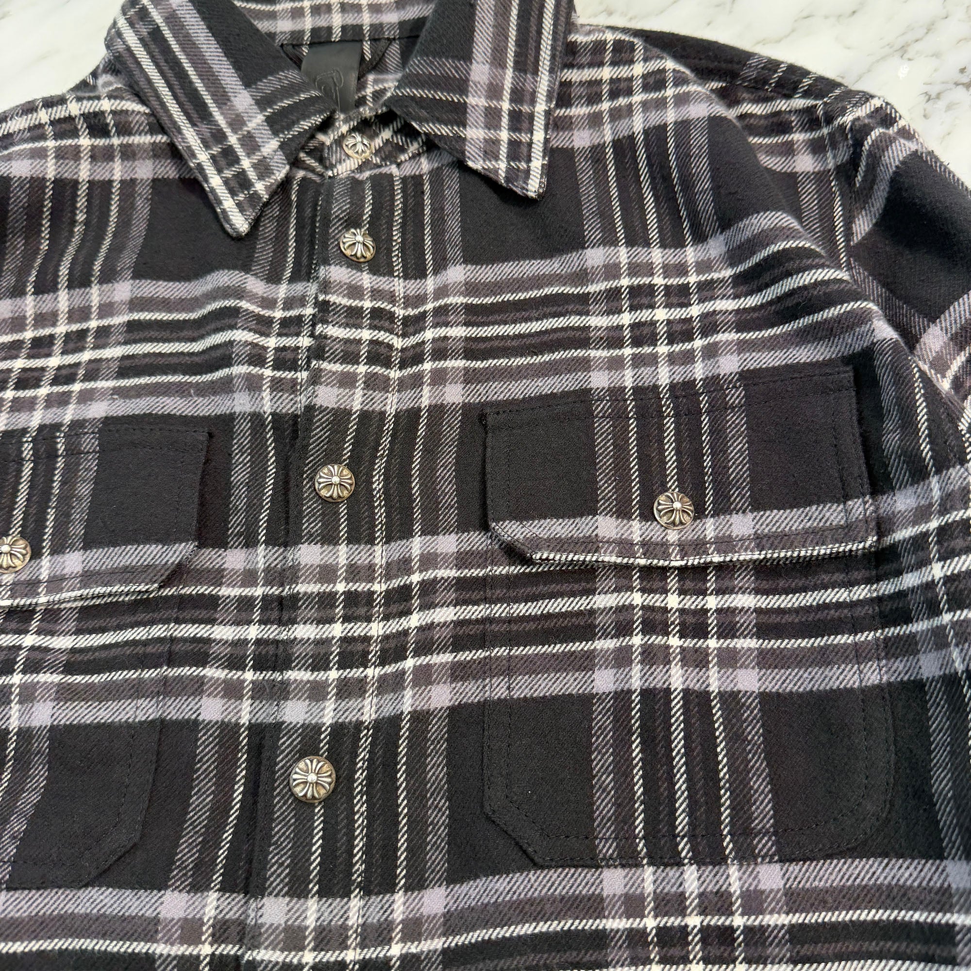CHROME HEARTS Y NOT Cross Ball Button Check Shirt Size S クロムハーツ ワイノット クロスボールボタン チェックシャツ サイズS