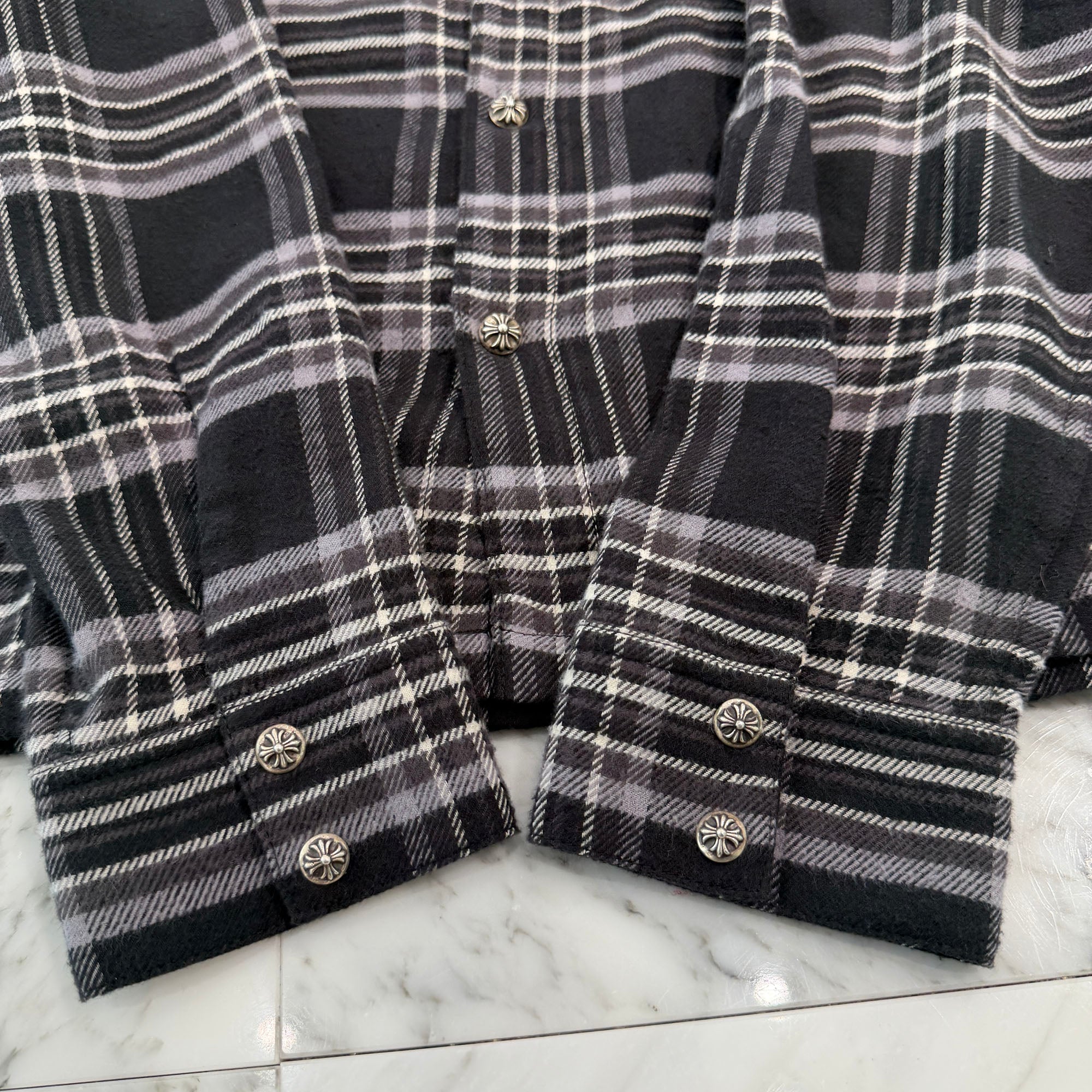 CHROME HEARTS Y NOT Cross Ball Button Check Shirt Size S クロムハーツ ワイノット クロスボールボタン チェックシャツ サイズS