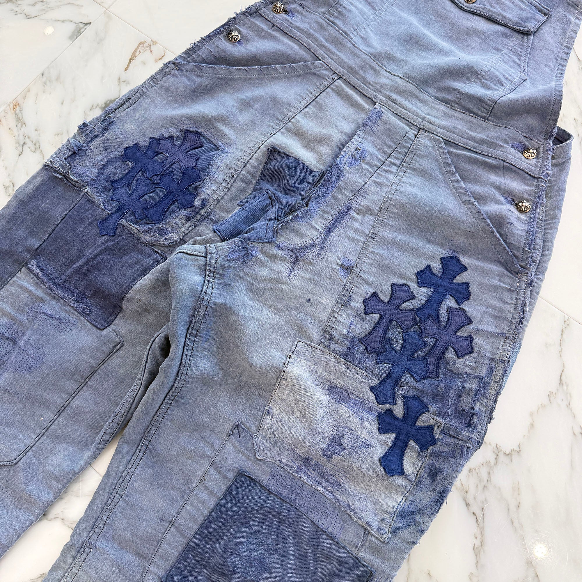 CHROME HEARTS FRENCH WORK Cross Leather Patch OVERALL Size XS クロムハーツ フレンチワーク クロスレザーパッチ オーバーオール サイズXS