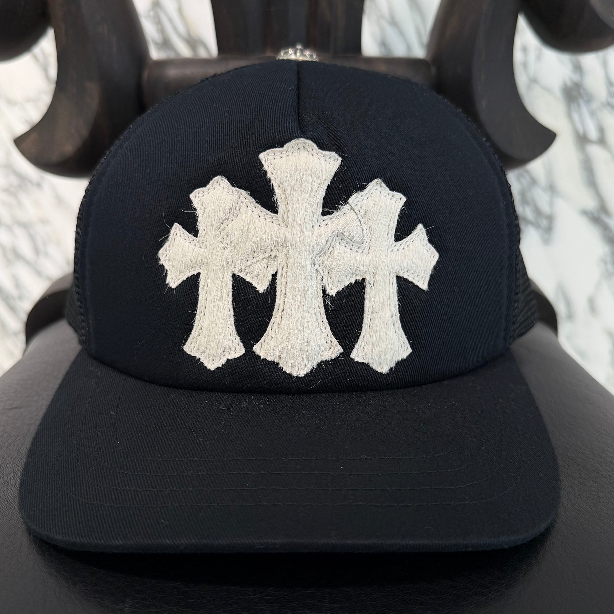 CHROME HEARTS 2025AW Triple Cross Harako Leather Patch Trucker Cap ONE SIZE (51-61) クロムハーツ トリプルクロス ハラコレザー パッチトラッカーキャップ サイズONE SIZE (51-61)