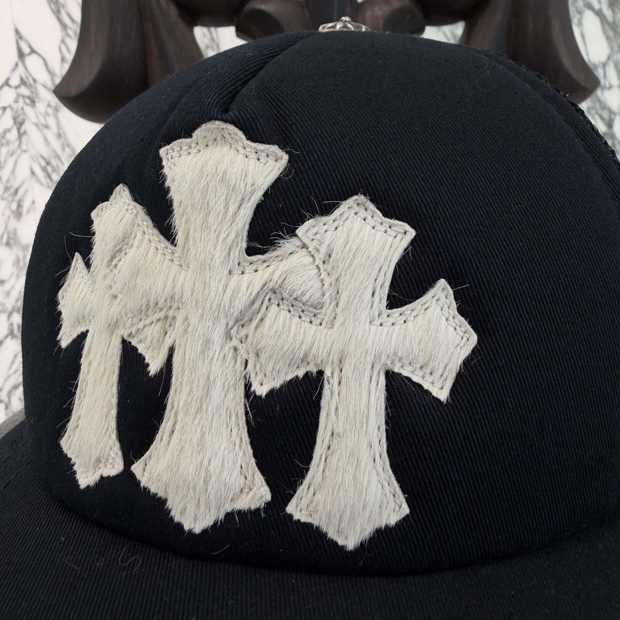 CHROME HEARTS 2025AW Triple Cross Harako Leather Patch Trucker Cap ONE SIZE (51-61) クロムハーツ トリプルクロス ハラコレザー パッチトラッカーキャップ サイズONE SIZE (51-61)