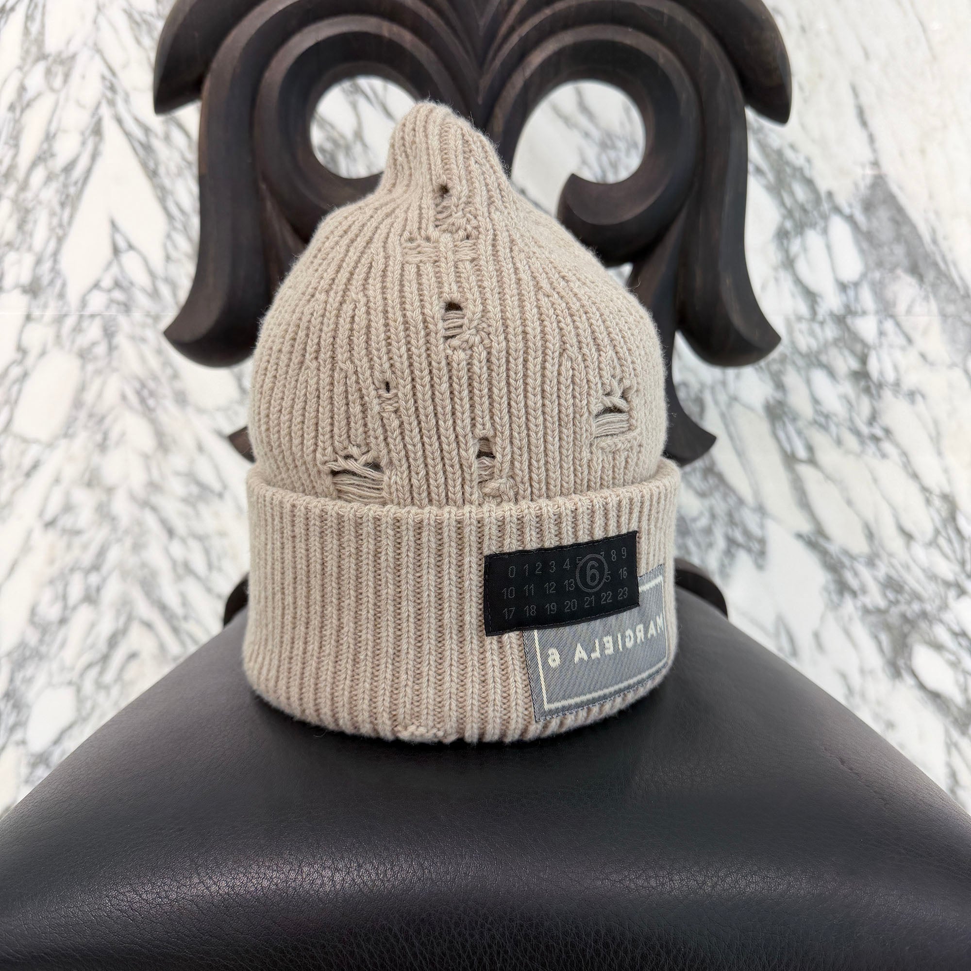 MM6 Maison Margiela 2025AW Logo Patch Distressed Finish Beanie SH0TB0001 M13138 Size L エムエム6 メゾンマルジェラ ロゴパッチダメージ加工ビーニー サイズL