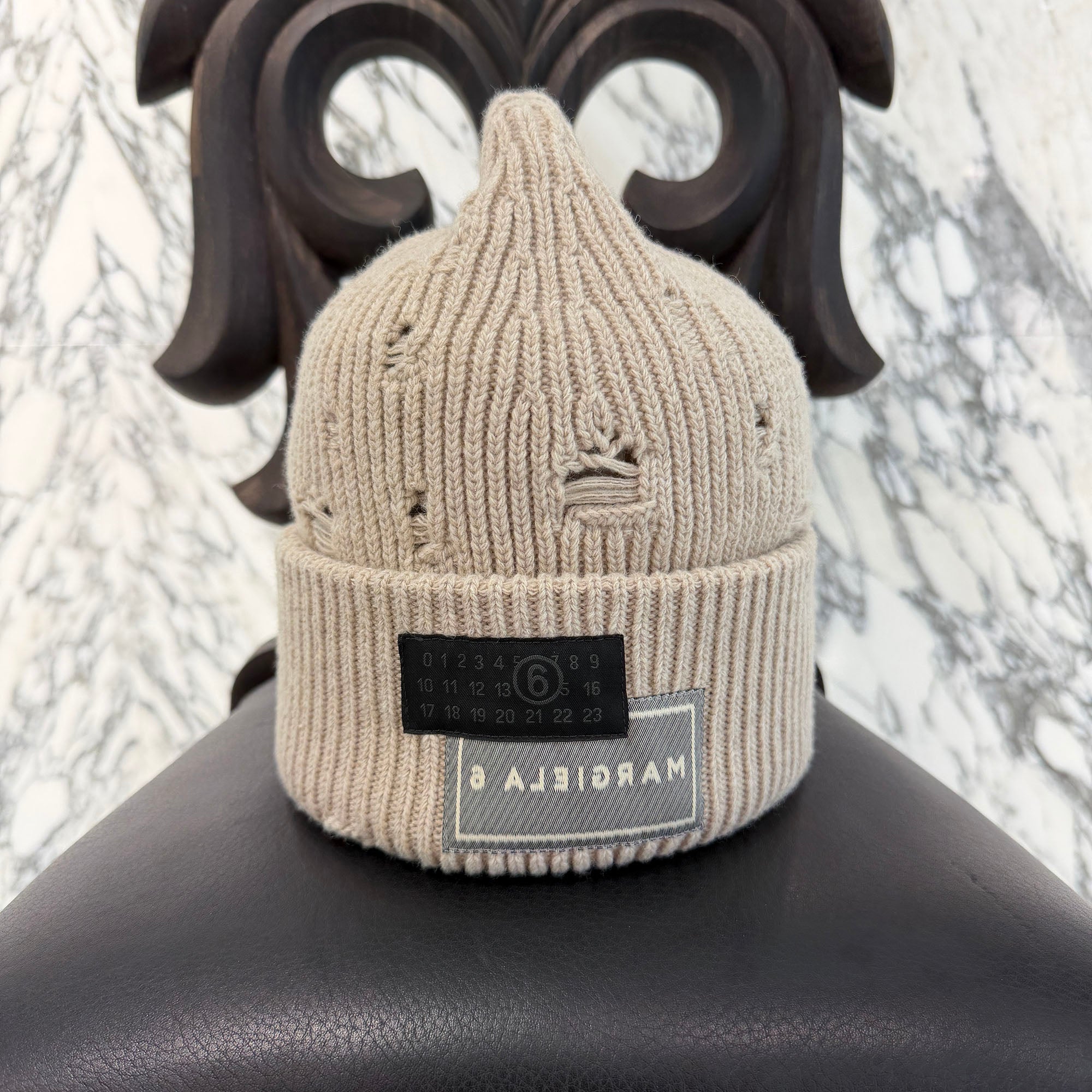 MM6 Maison Margiela 2025AW Logo Patch Distressed Finish Beanie SH0TB0001 M13138 Size L エムエム6 メゾンマルジェラ ロゴパッチダメージ加工ビーニー サイズL