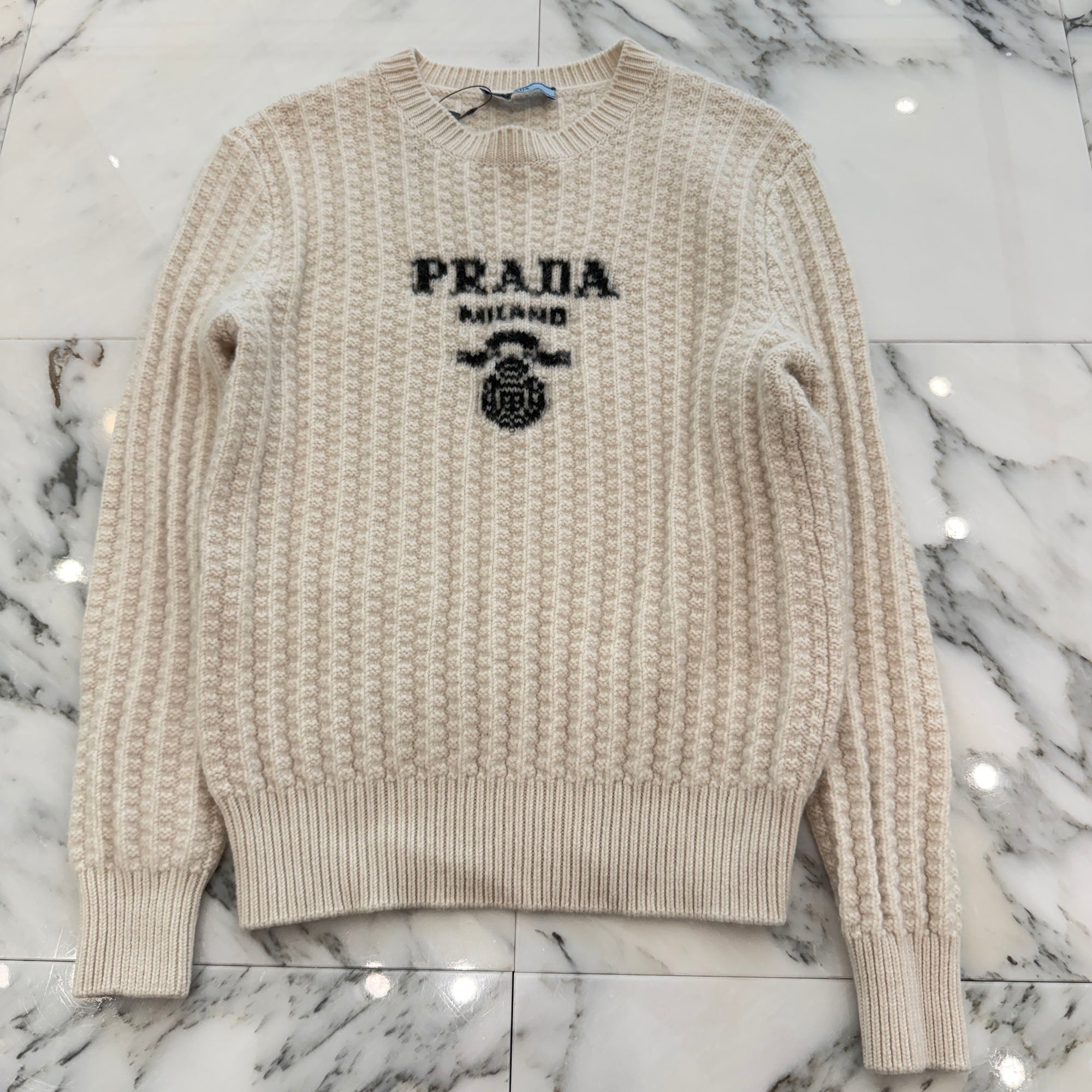 PRADA Front Logo Print Crew Neck Long Sleeved Knit Sweater P24M2L S212 10F0 Size 38 プラダ フロントロゴプリント クルーネック長袖ニットセーター サイズ38