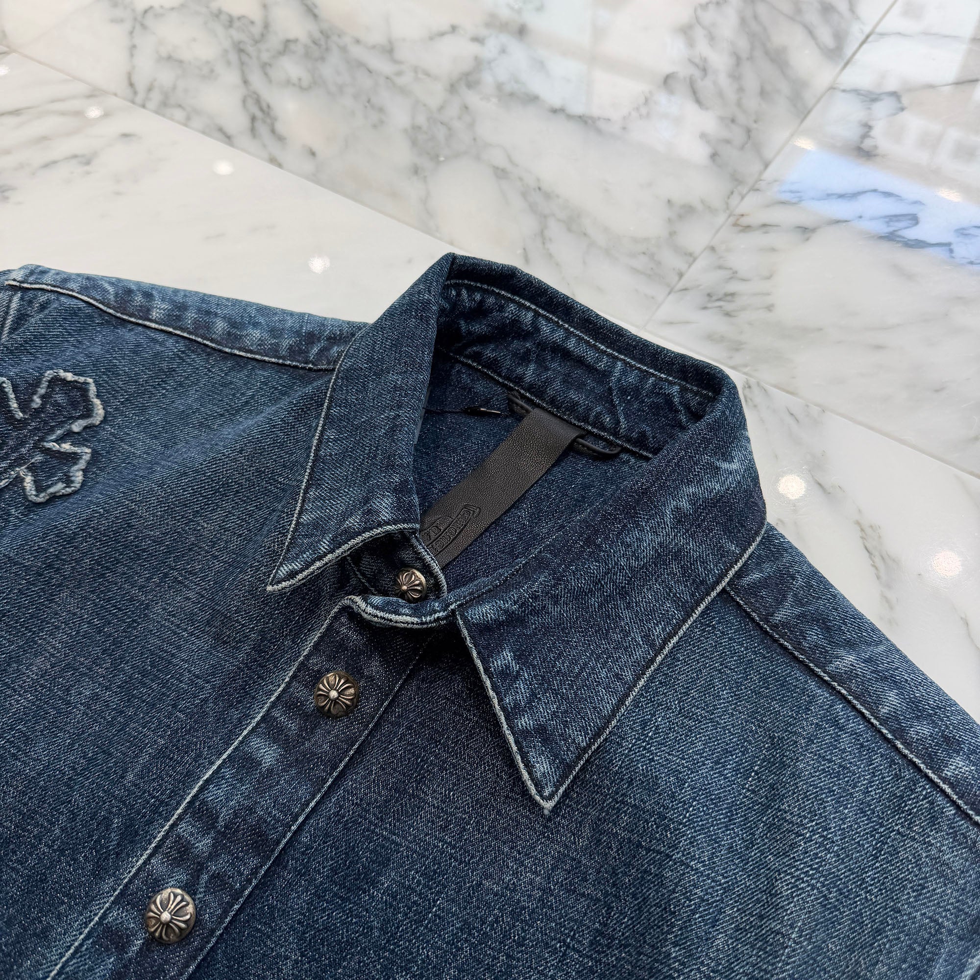 CHROME HEARTS YNOT Denim Cross Patch Shirt Jacket Size M クロムハーツ ワイノット デニムクロスパッチ シャツジャケット サイズM