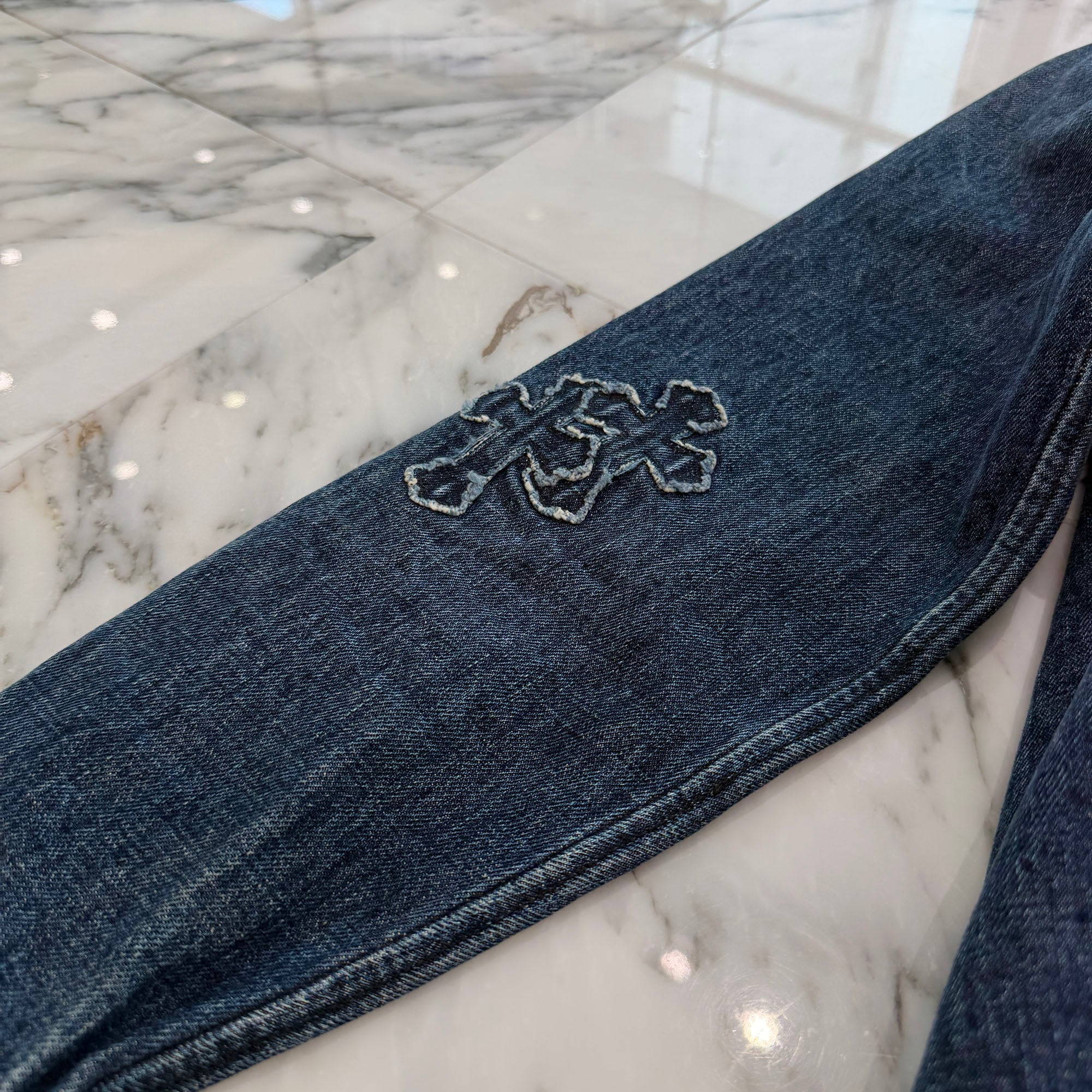 CHROME HEARTS YNOT Denim Cross Patch Shirt Jacket Size M クロムハーツ ワイノット デニムクロスパッチ シャツジャケット サイズM