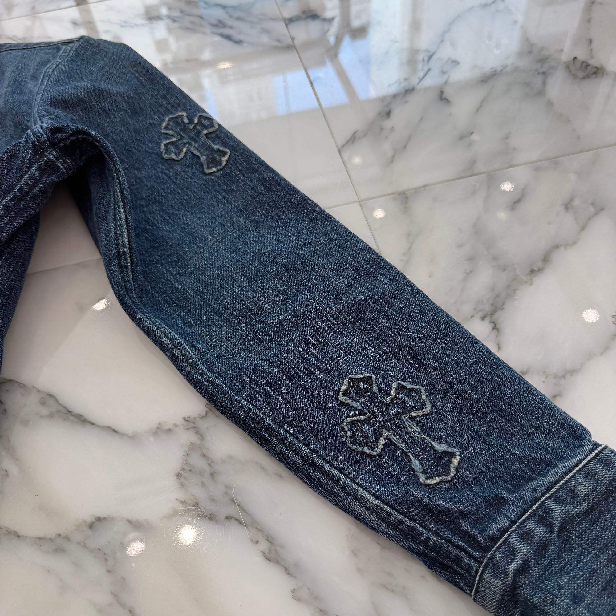 CHROME HEARTS YNOT Denim Cross Patch Shirt Jacket Size M クロムハーツ ワイノット デニムクロスパッチ シャツジャケット サイズM