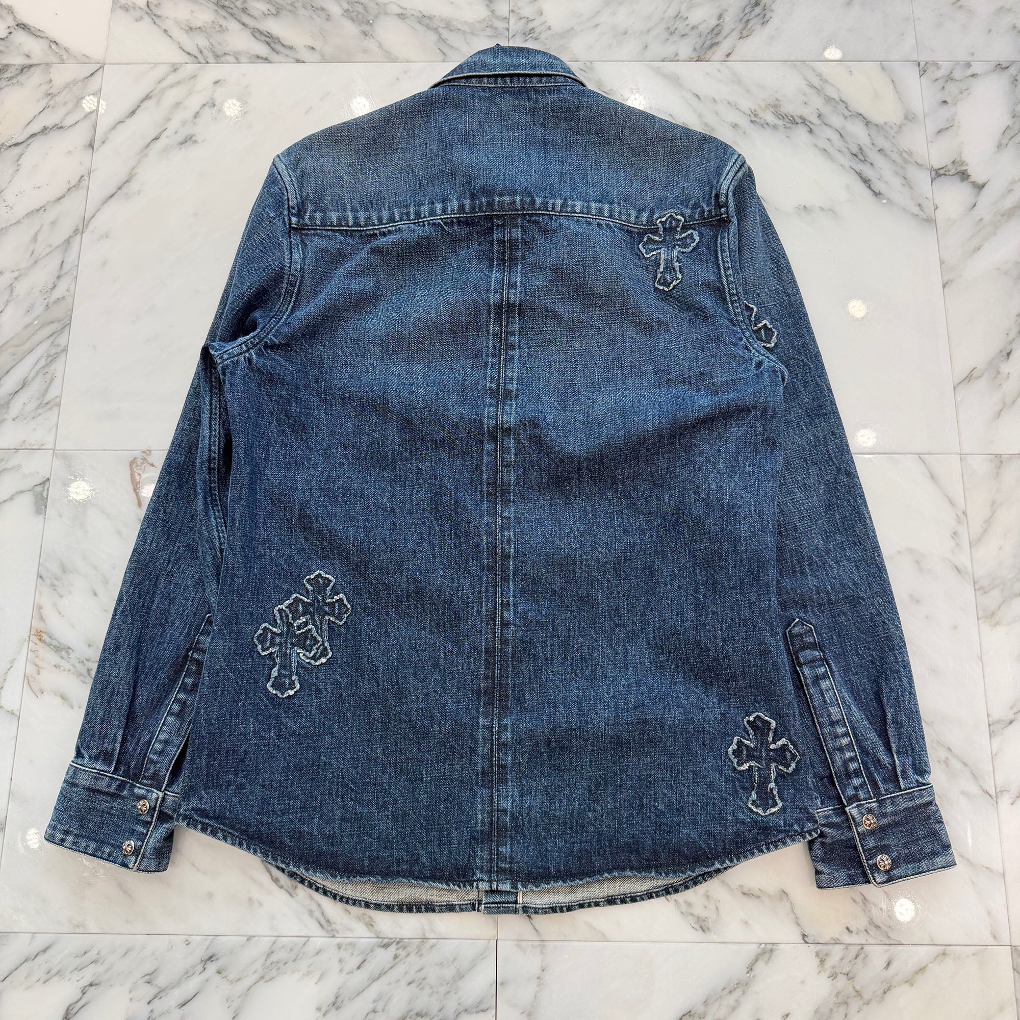 CHROME HEARTS YNOT Denim Cross Patch Shirt Jacket Size M クロムハーツ ワイノット デニムクロスパッチ シャツジャケット サイズM