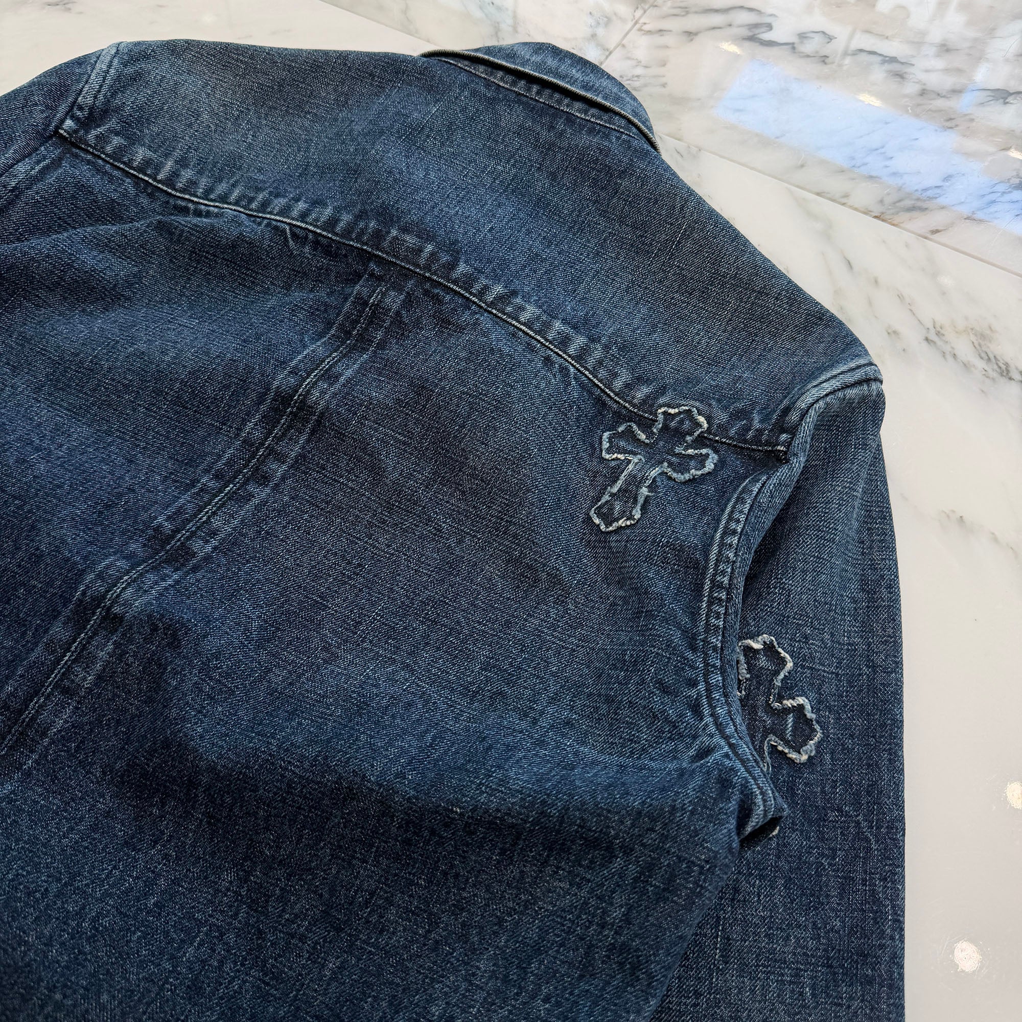 CHROME HEARTS YNOT Denim Cross Patch Shirt Jacket Size M クロムハーツ ワイノット デニムクロスパッチ シャツジャケット サイズM