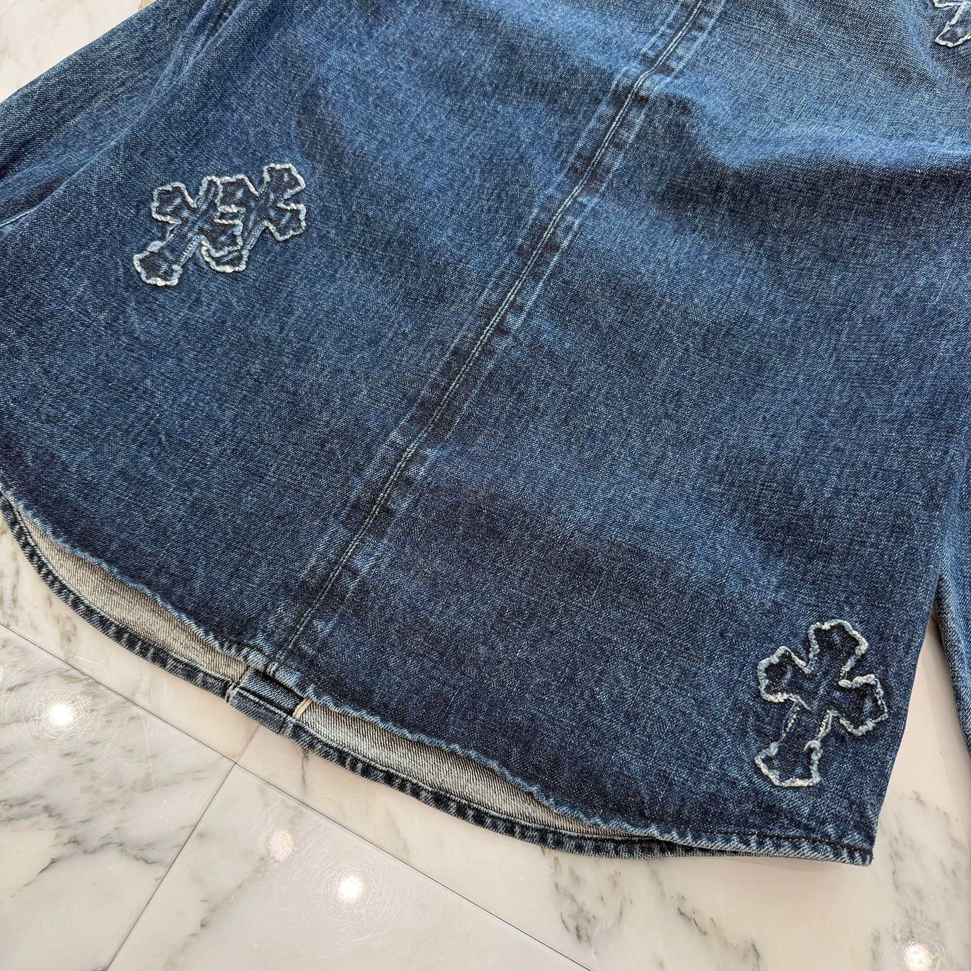 CHROME HEARTS YNOT Denim Cross Patch Shirt Jacket Size M クロムハーツ ワイノット デニムクロスパッチ シャツジャケット サイズM