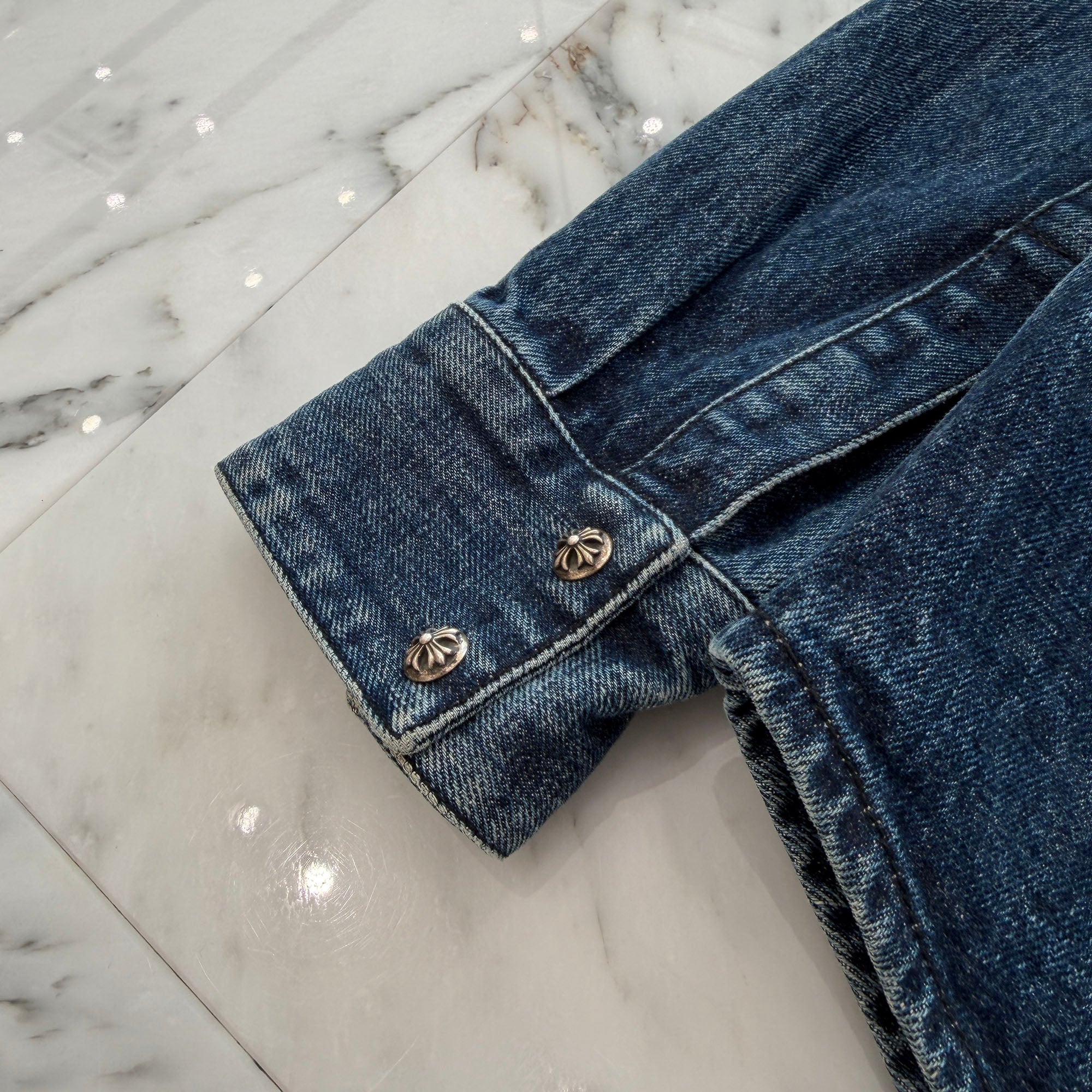 CHROME HEARTS YNOT Denim Cross Patch Shirt Jacket Size M クロムハーツ ワイノット デニムクロスパッチ シャツジャケット サイズM