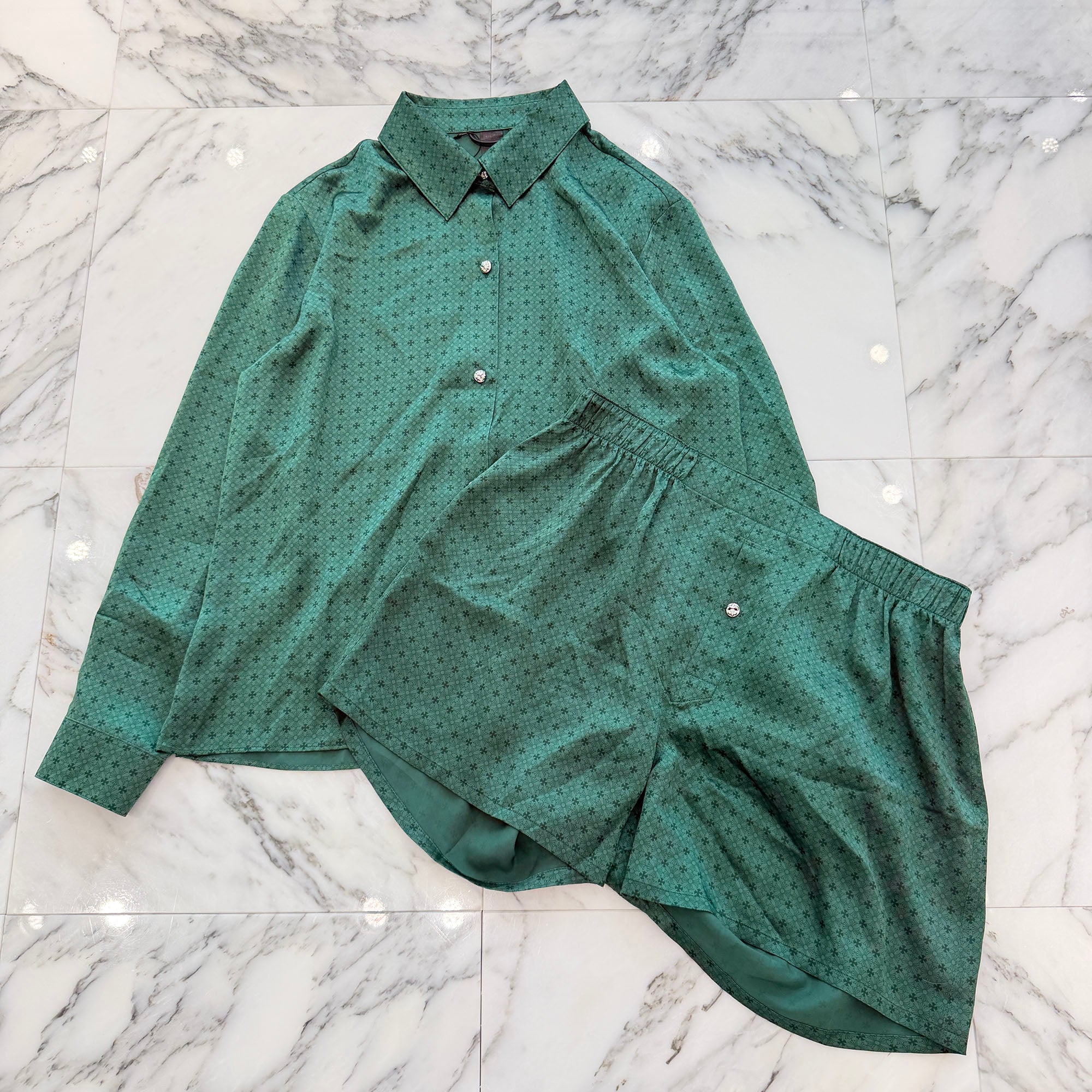 CHROME HEARTS YNOT Mahal Kita CH Plus Pattern Silk Set Up Size L＆XL クロムハーツ ワイノット マハルキタ CHプラス柄 シルク セットアップ サイズL＆XL