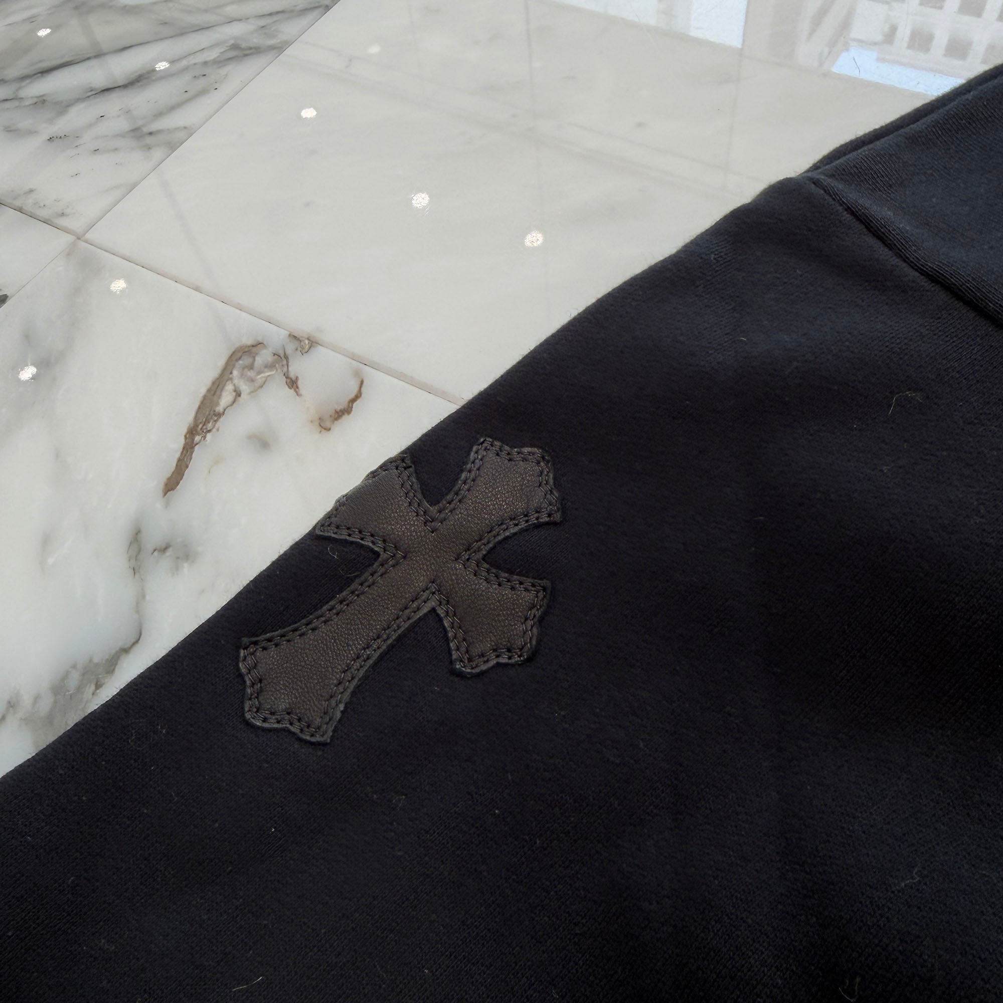 CHROME HEARTS Y NOT Multi Leather Cross Patch Half Zip Sweatshirt