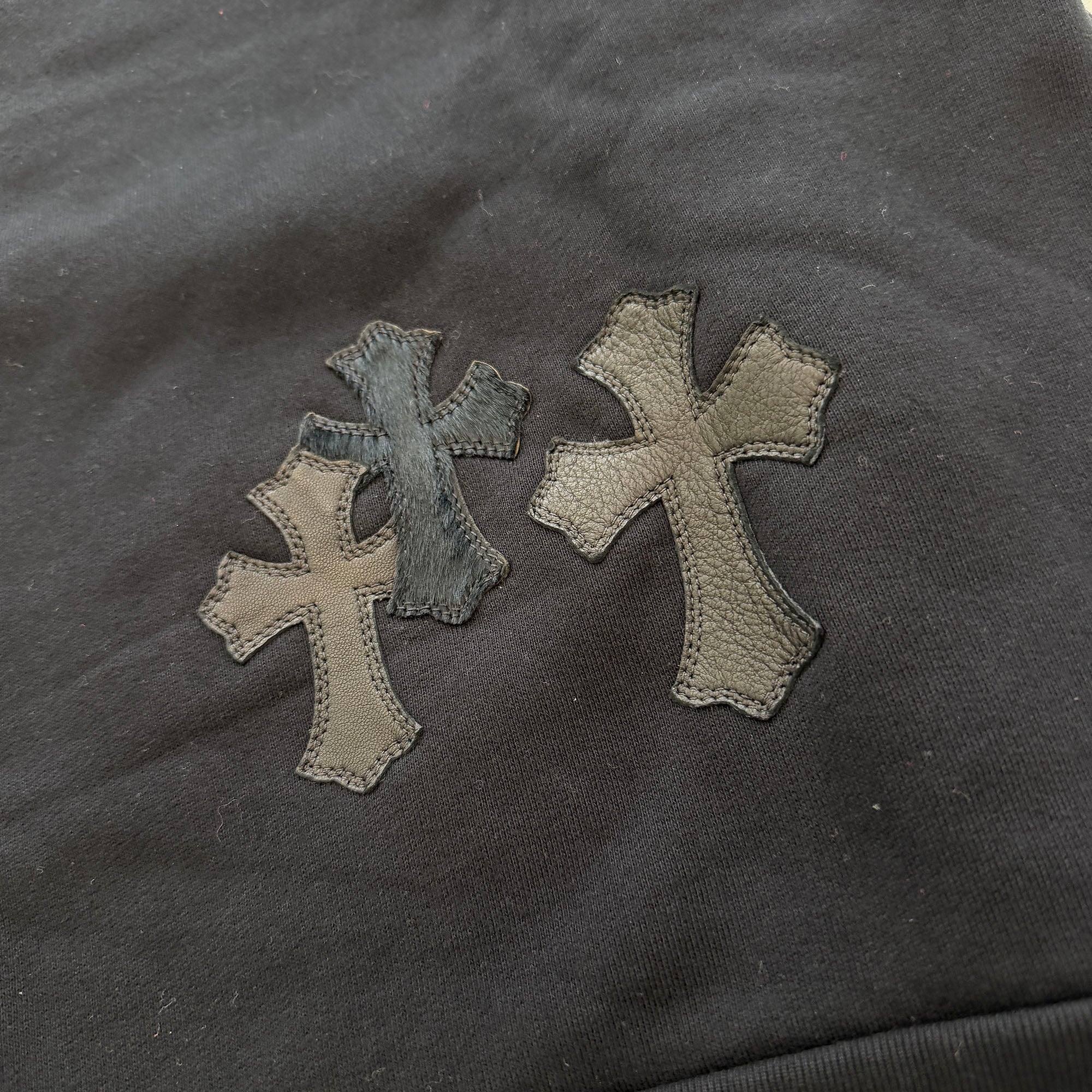CHROME HEARTS Y NOT Multi Leather Cross Patch Half Zip Sweatshirt