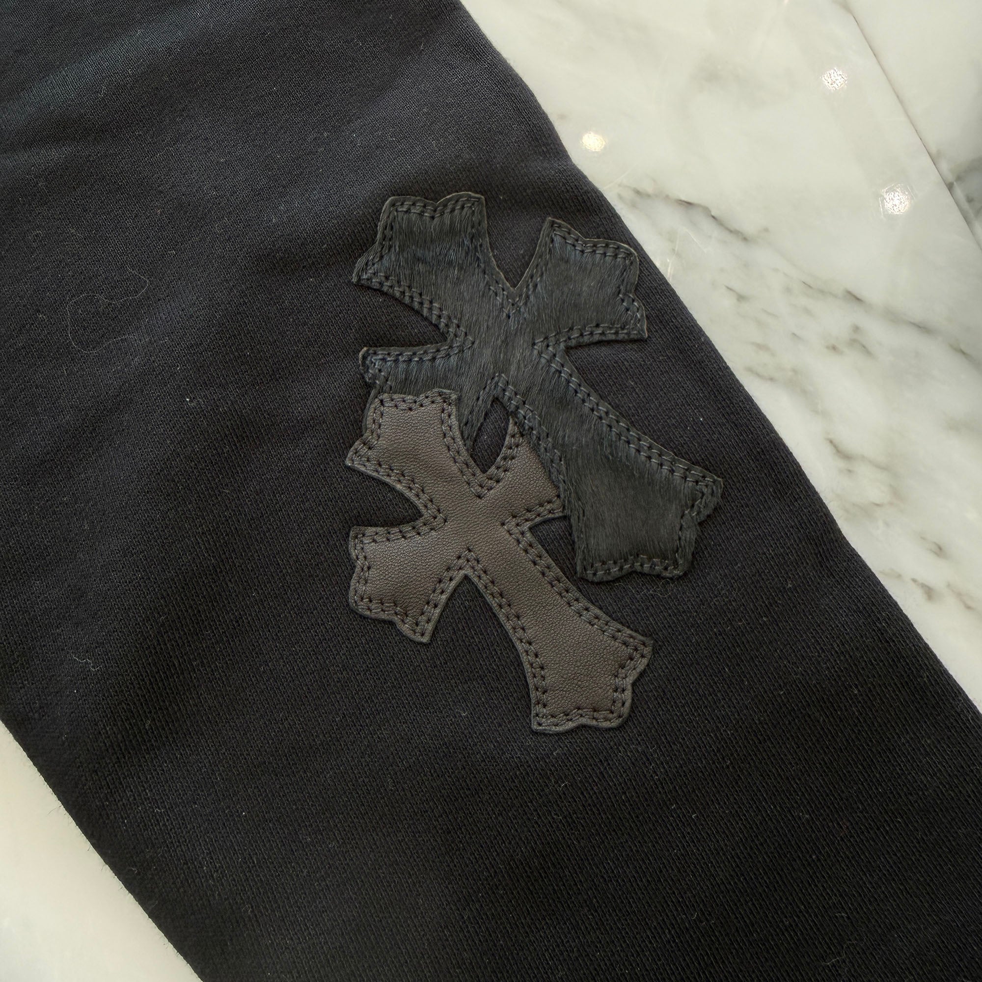 CHROME HEARTS Y NOT Multi Leather Cross Patch Half Zip Sweatshirt Size M クロムハーツ ワイノット マルチレザークロスパッチ ハーフジップ スウェットシャツ サイズM