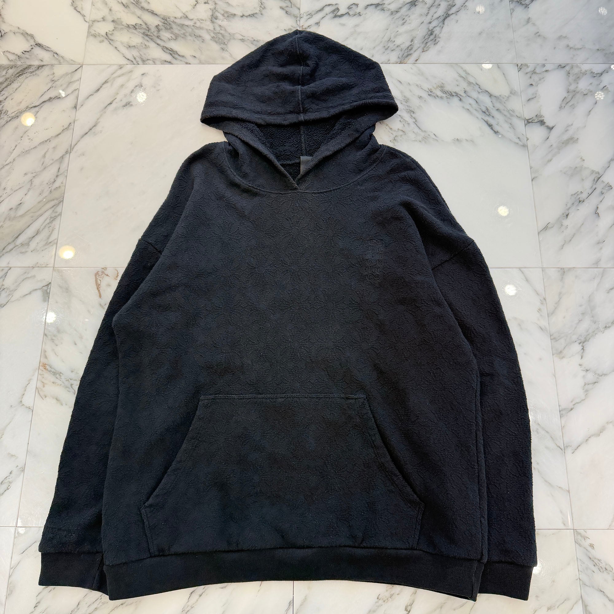 CHROME HEARTS Y NOT Tonal Monogram Cross Vertical Logo Pullover Hoodie Shirt Size S クロムハーツ ワイノット トーナルモノグラムクロス ヴァーティカルロゴ プルオーバーフーディ サイズS