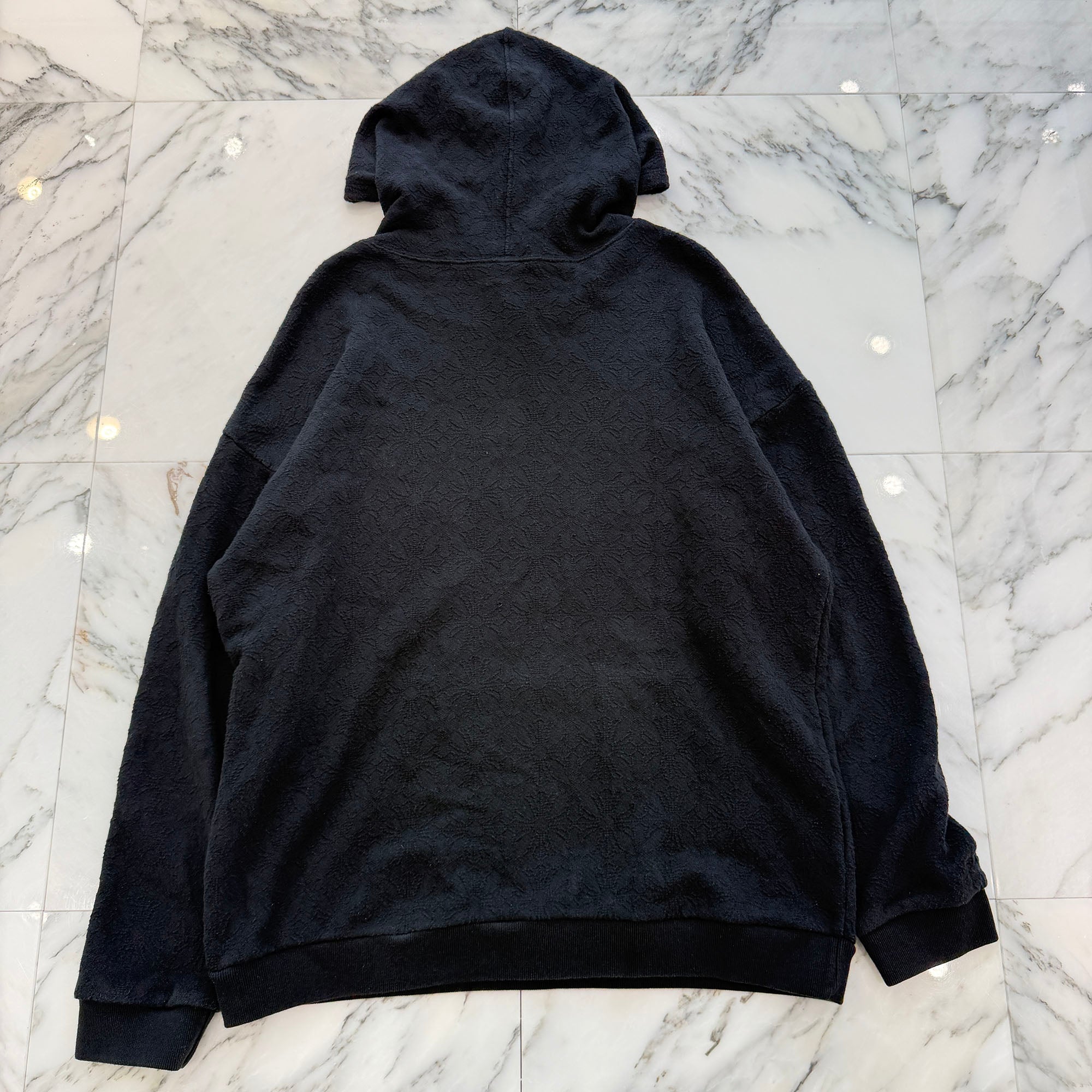 CHROME HEARTS Y NOT Tonal Monogram Cross Vertical Logo Pullover Hoodie Shirt Size S クロムハーツ ワイノット トーナルモノグラムクロス ヴァーティカルロゴ プルオーバーフーディ サイズS