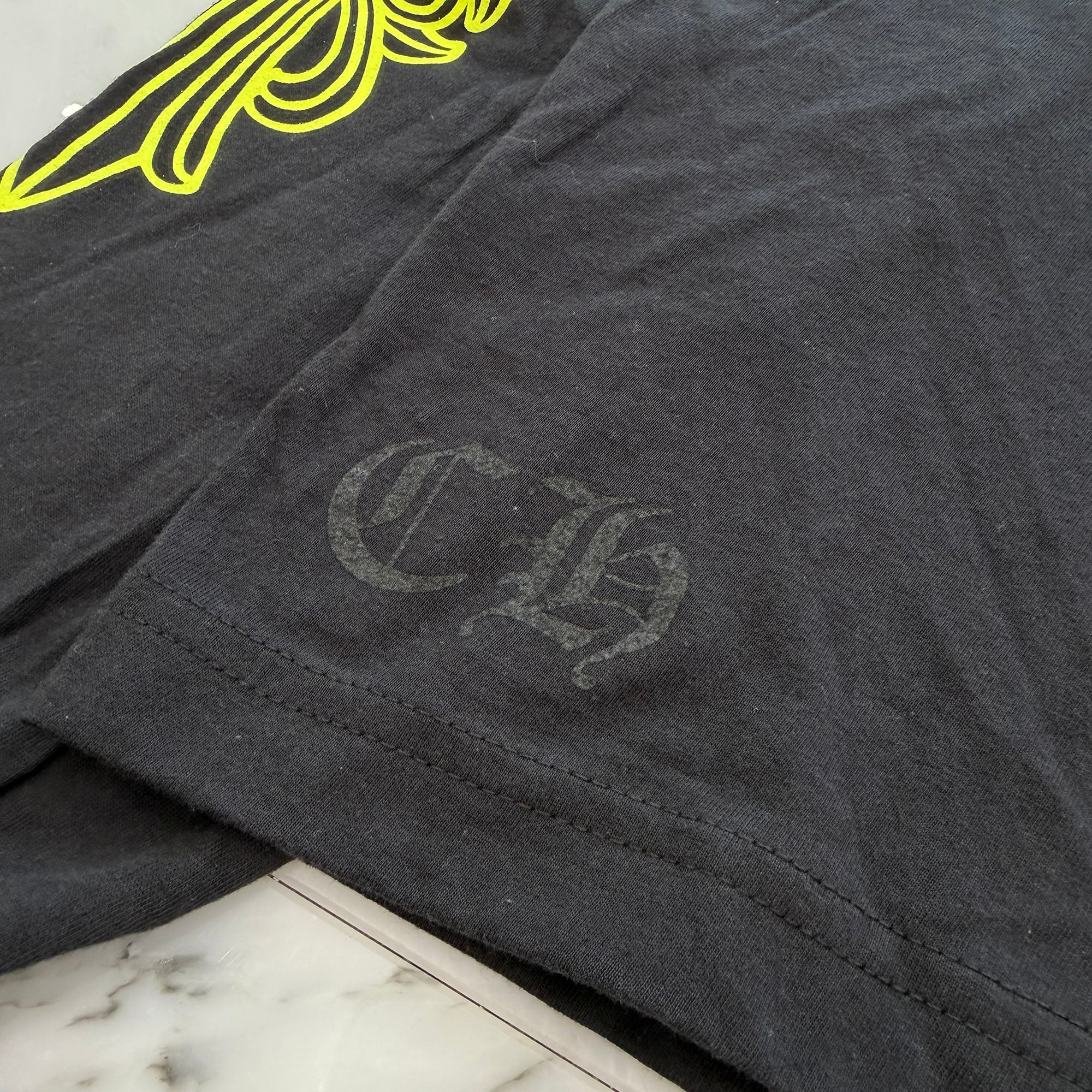 CHROME HEARTS Neon Yellow Floral Cross Horseshoe Long Sleeve Tee Size L クロムハーツ ネオンイエロー フローラルクロス ホースシュー ロングスリーブ Tシャツ サイズL