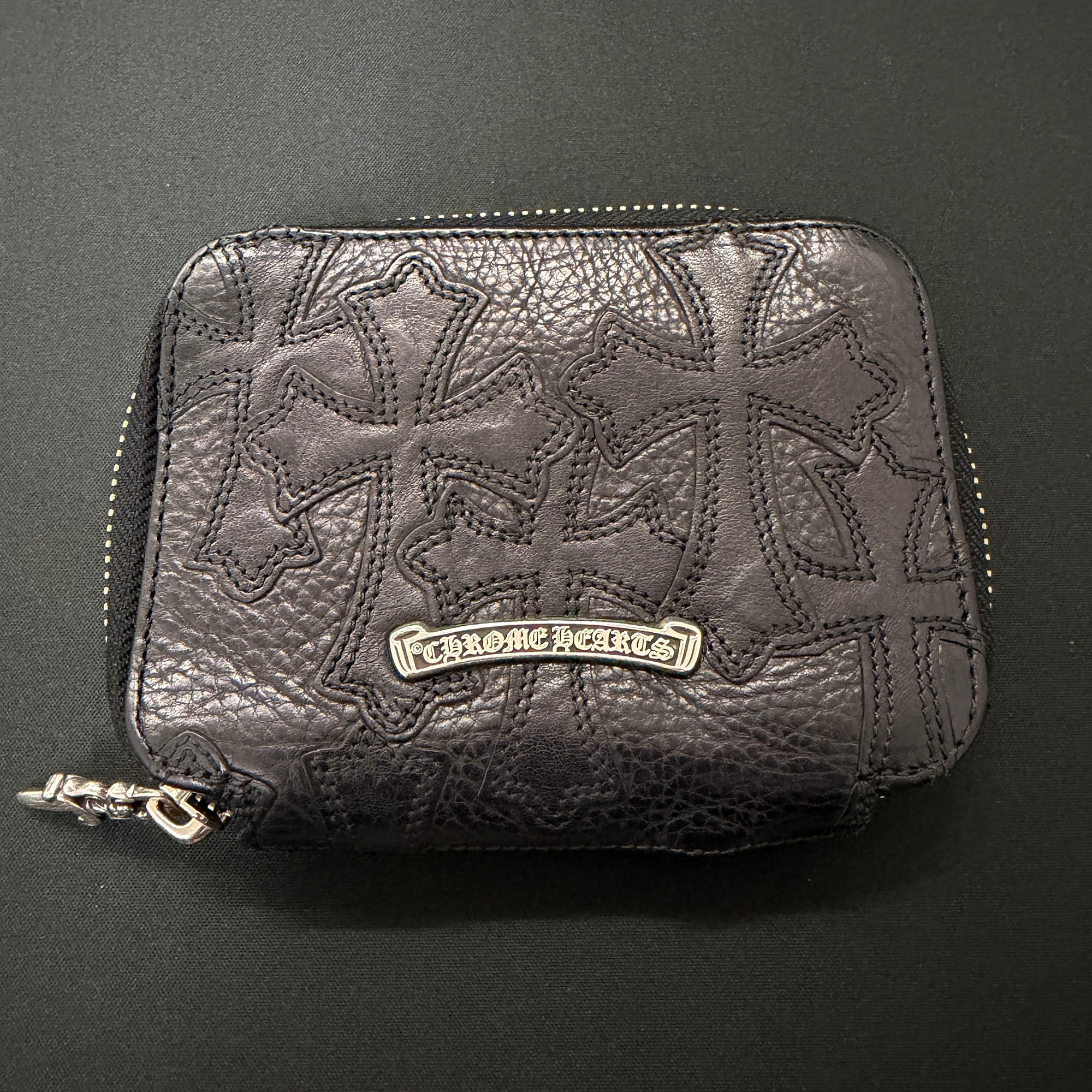 CHROME HEARTS BANK ROBBER Cemetery Cross Patch Round Zip Leather Compact Wallet クロムハーツ バンクローバー セメタリークロスパッチ ラウンドジップレザーコンパクトウォレット