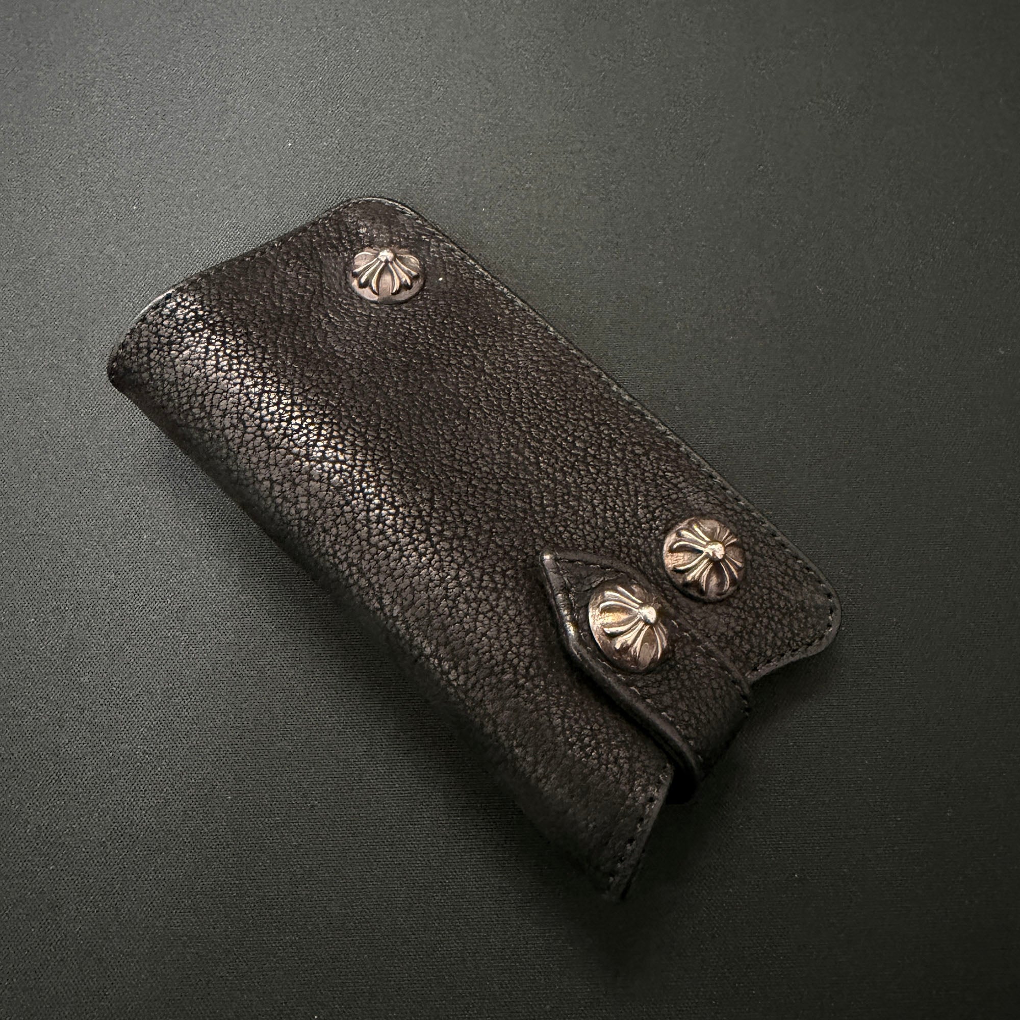 CHROME HEARTS Destroyed Leather Cross Ball Snap Button Key Case クロムハーツ デストロイレザー クロスボール スナップボタン キーケース